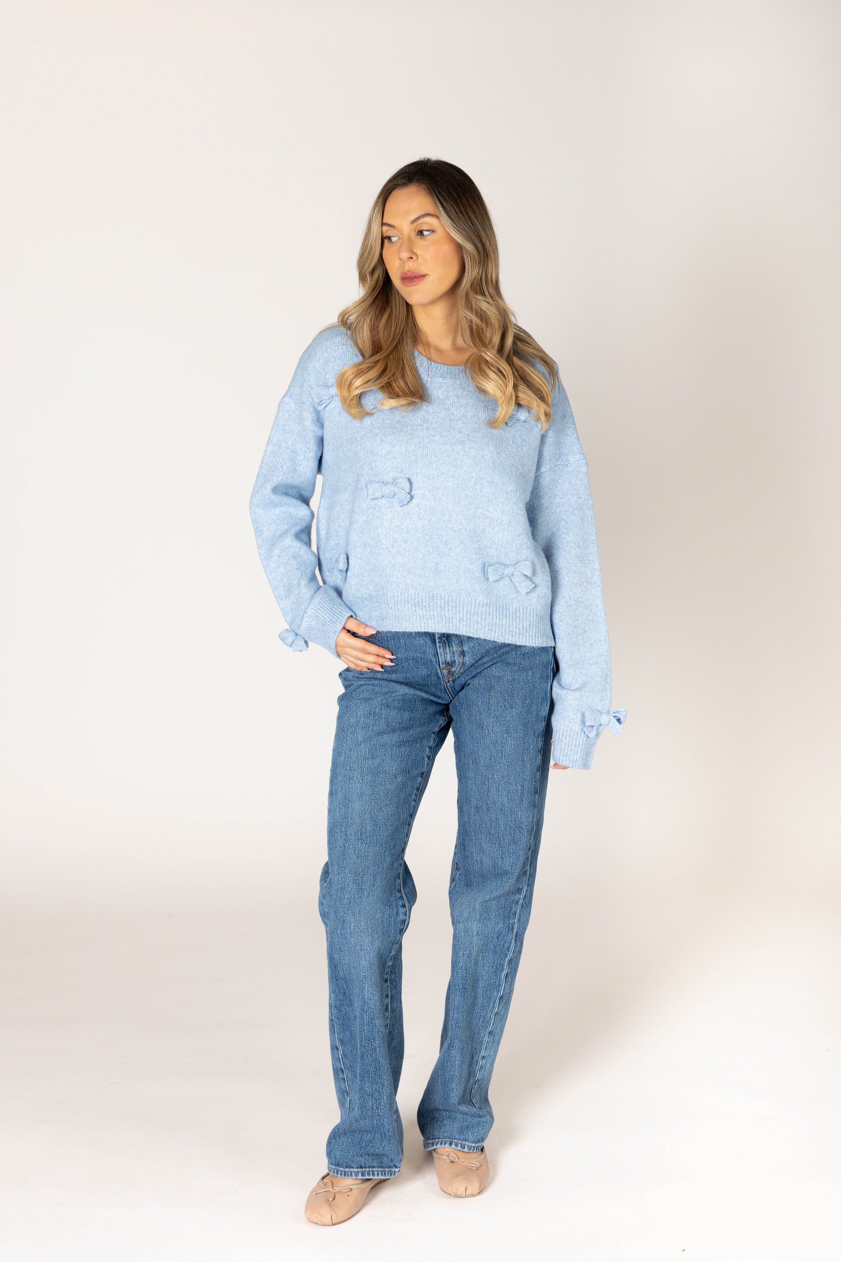 Lyla & Luxe Jessie Bow Sweater - Sky