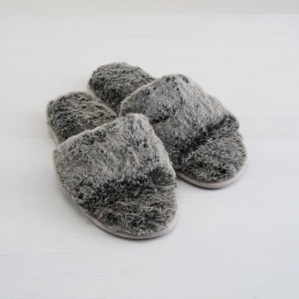 Lemon Tipped Faux Fur Slide - Charcoal