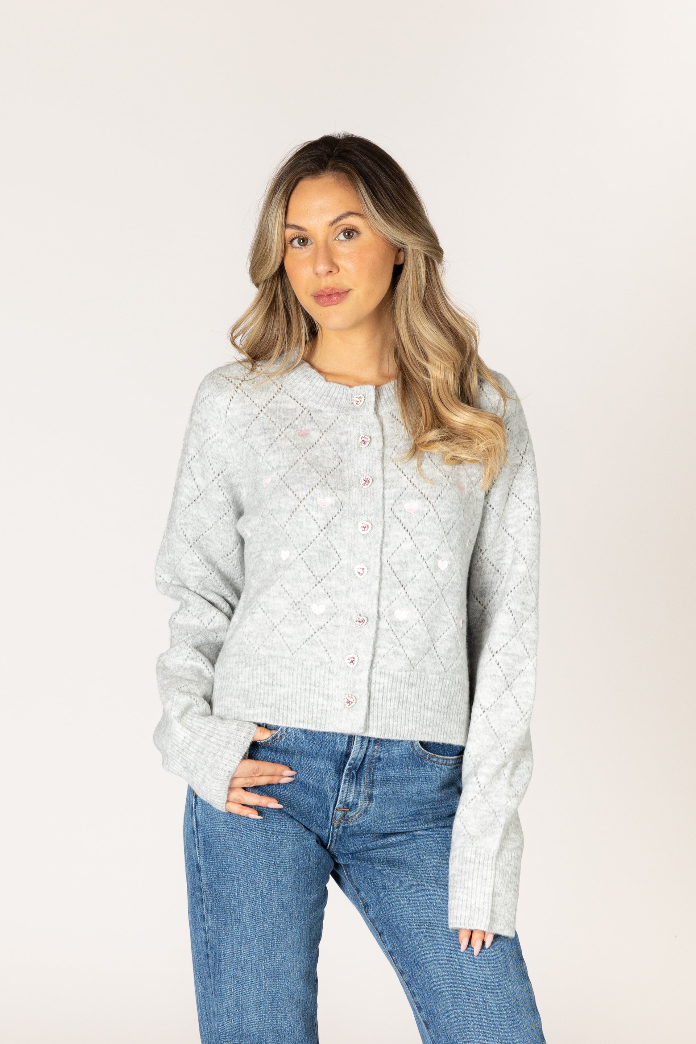 Lyla & Luxe Lacey Heart Cardi - Dove