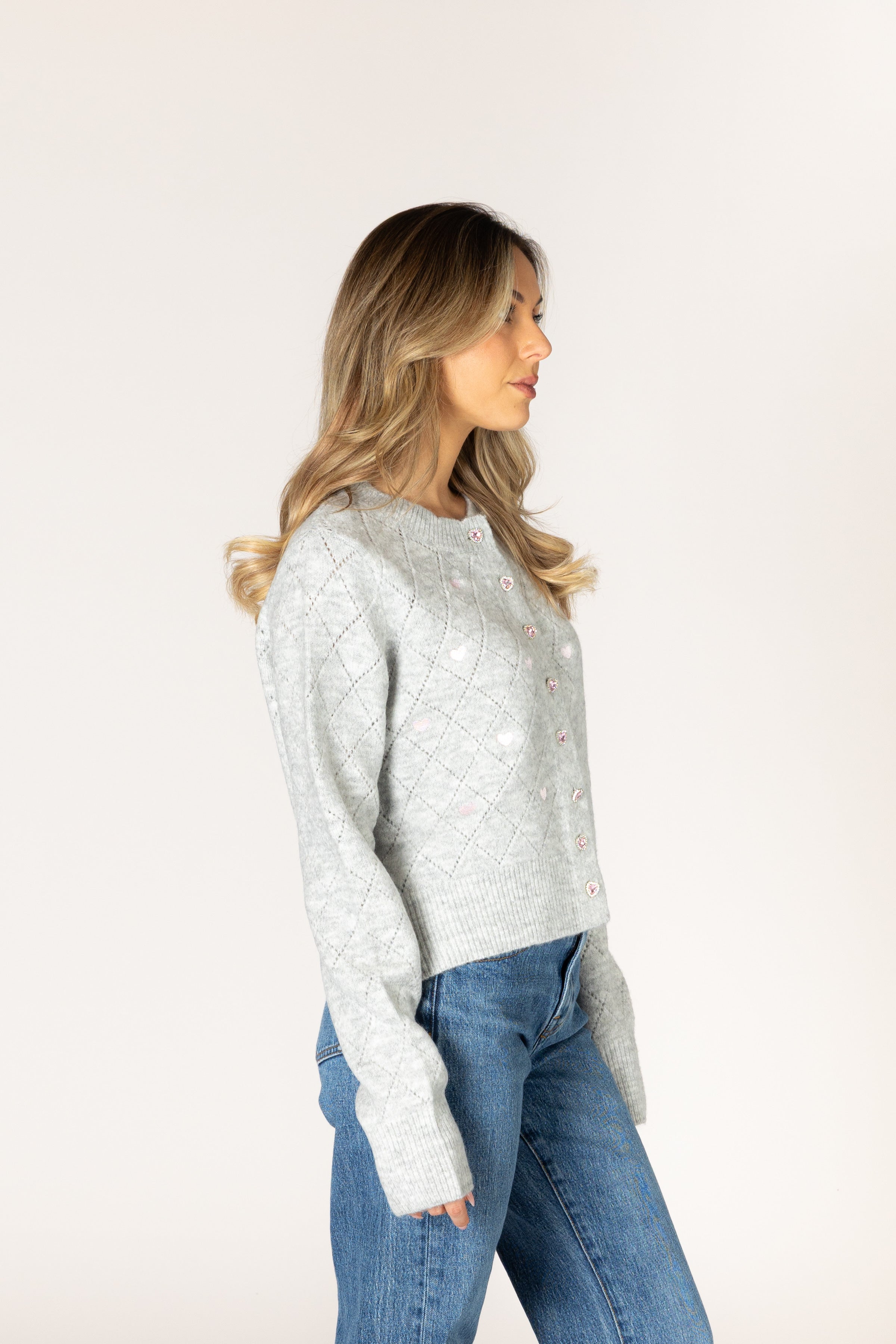 Lyla & Luxe Lacey Heart Cardi - Dove
