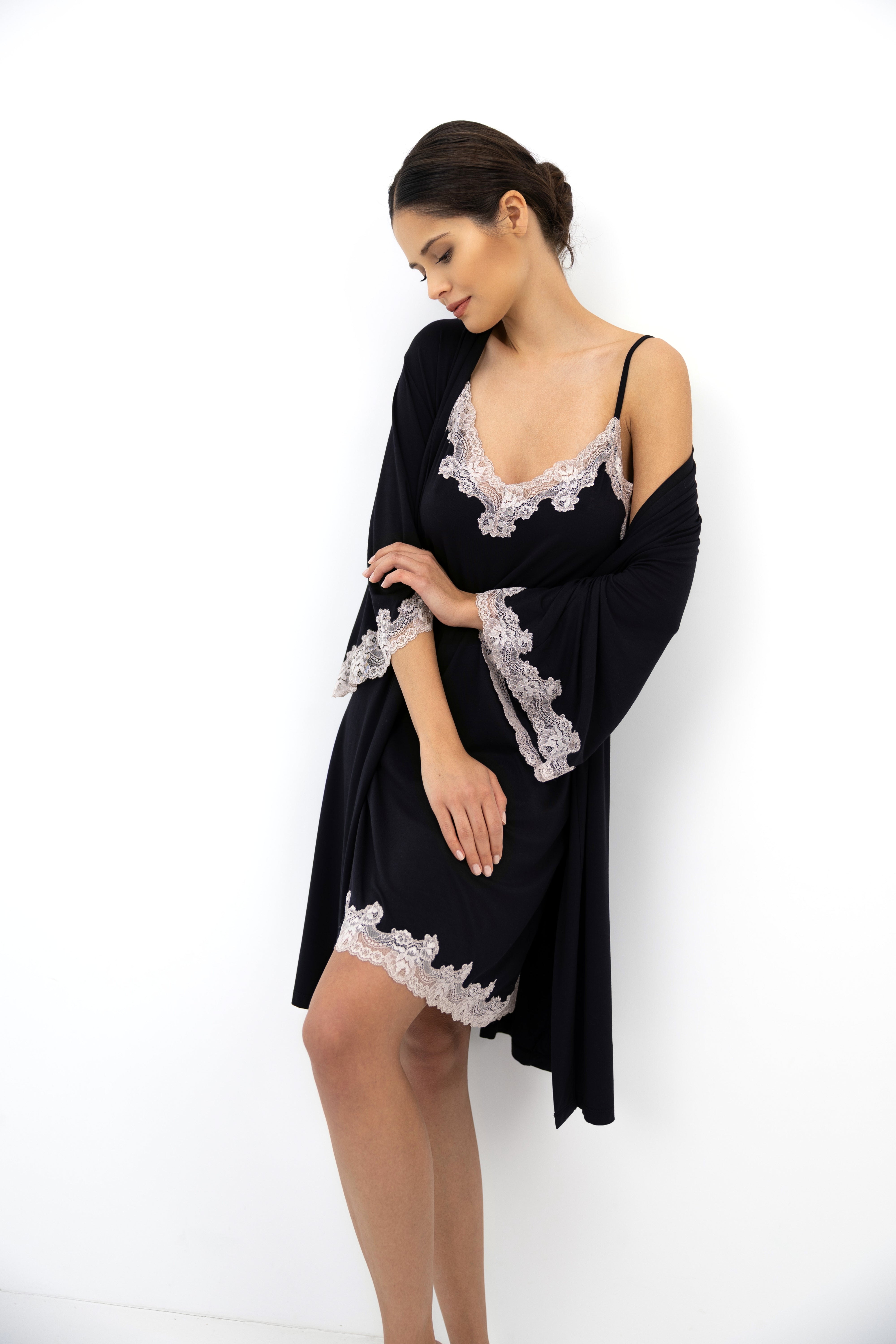Sensis Dione Bamboo Lace Nightie - Black