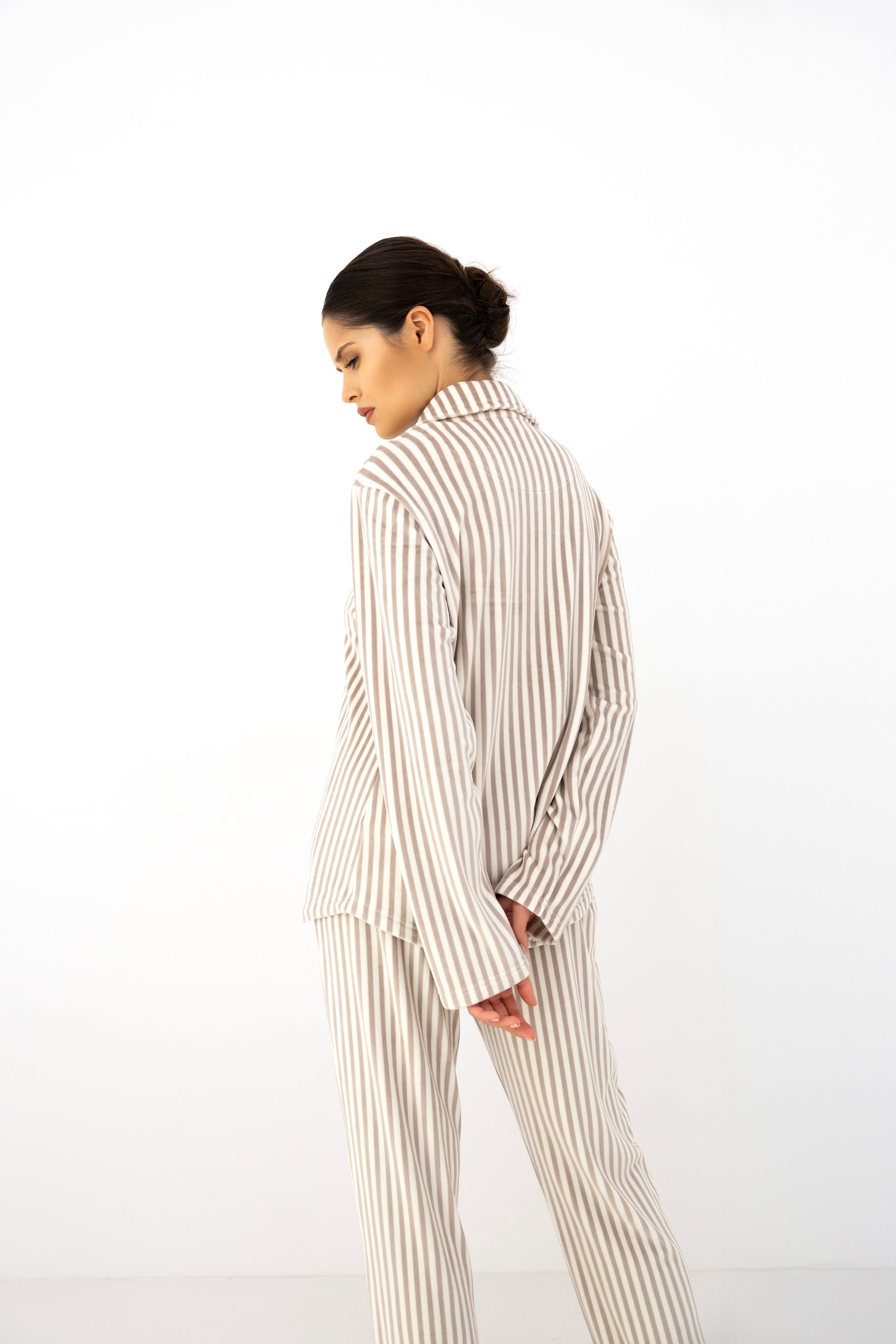 Sensis Avelin Pajama Set - Taupe/White Stripe