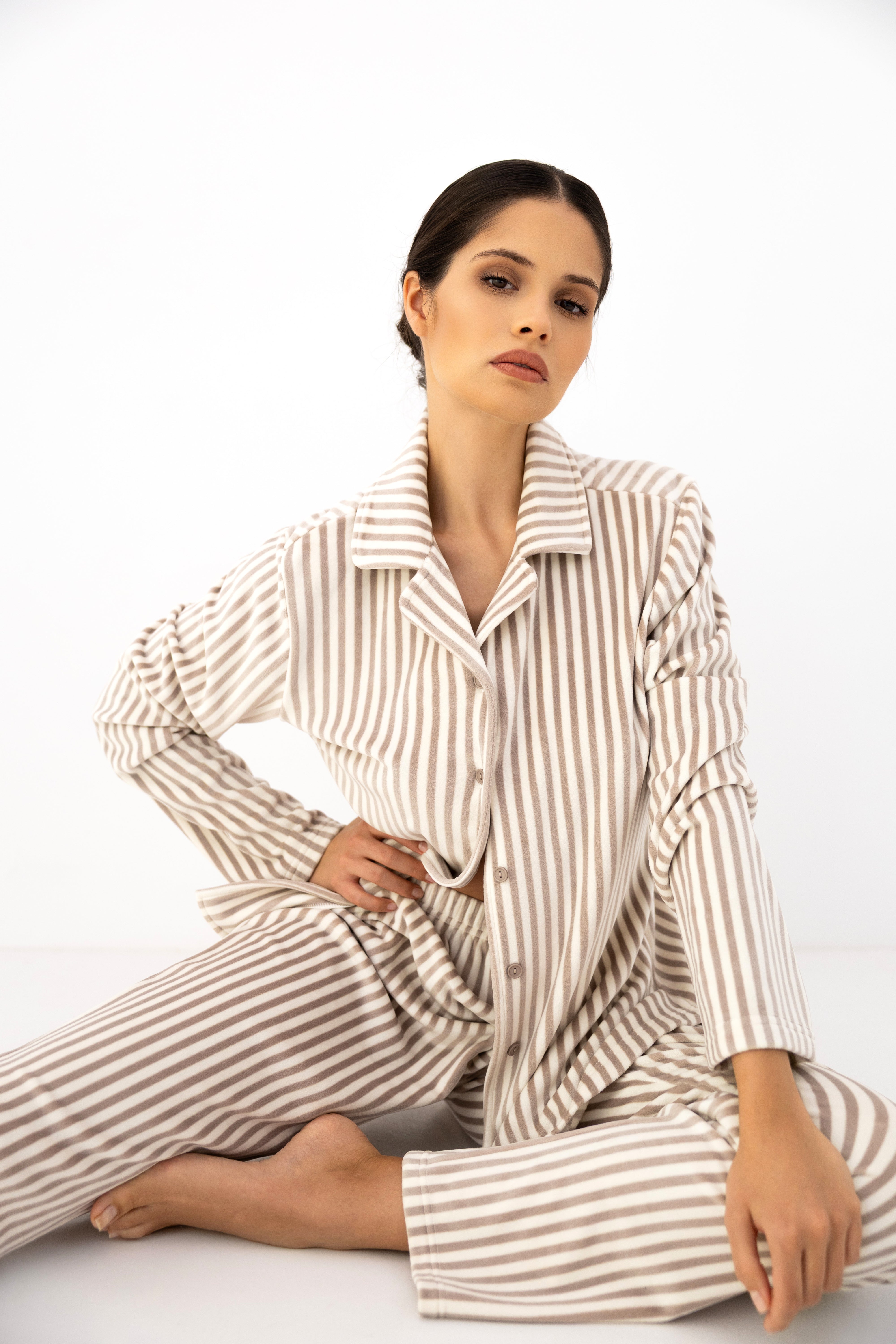 Sensis Avelin Pajama Set - Taupe/White Stripe