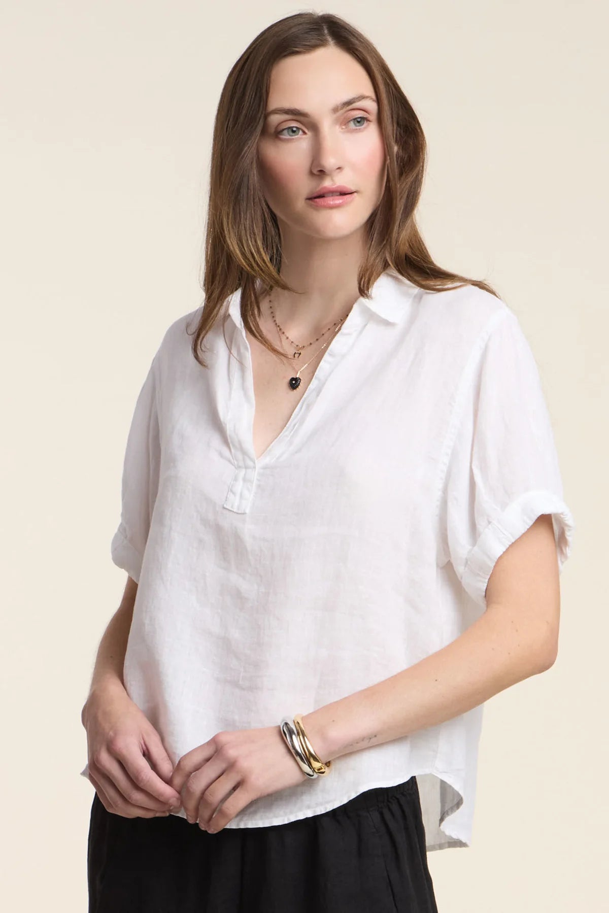 Velvet Vivica Linen Top - White