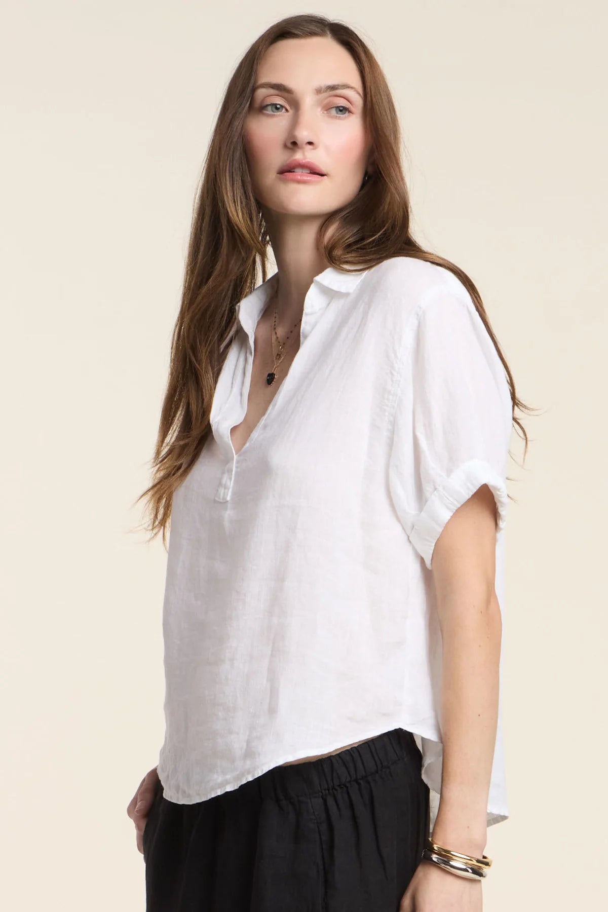 Velvet Vivica Linen Top - White