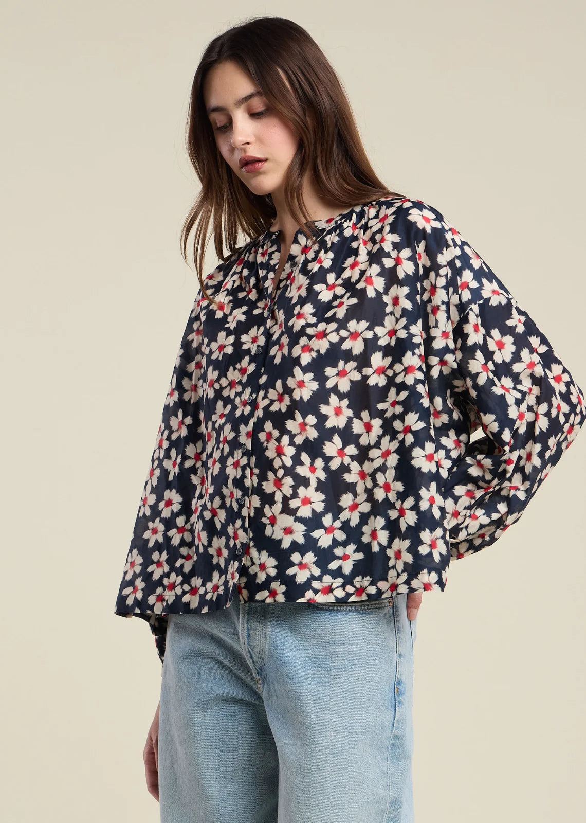 Velvet Flora Cotton Print Top - Autumn Bloom
