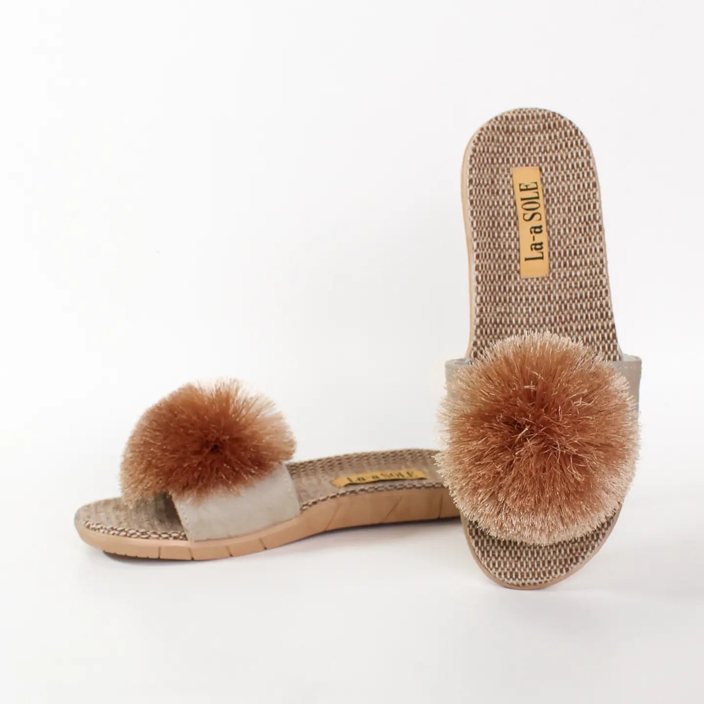 La-a SOLE Pom Pom Slides - Champagne