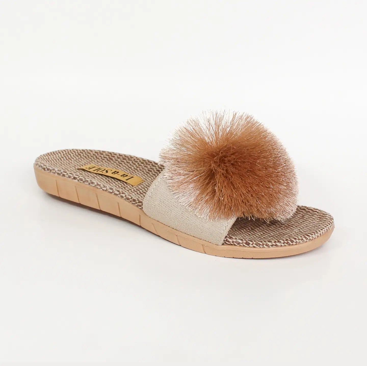 La-a SOLE Pom Pom Slides - Champagne