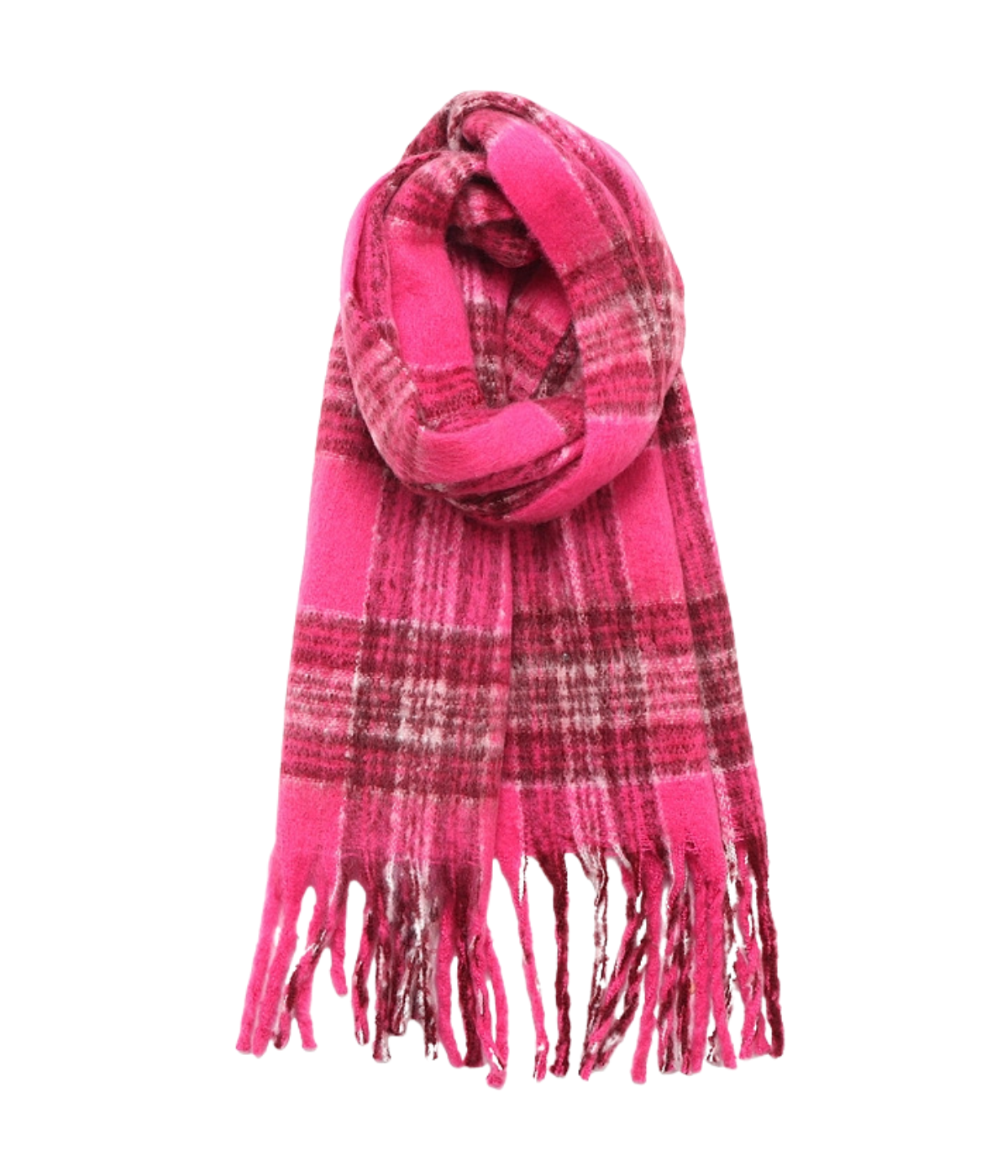 Adorro Chunky Plaid Scarf - Pink Plaid