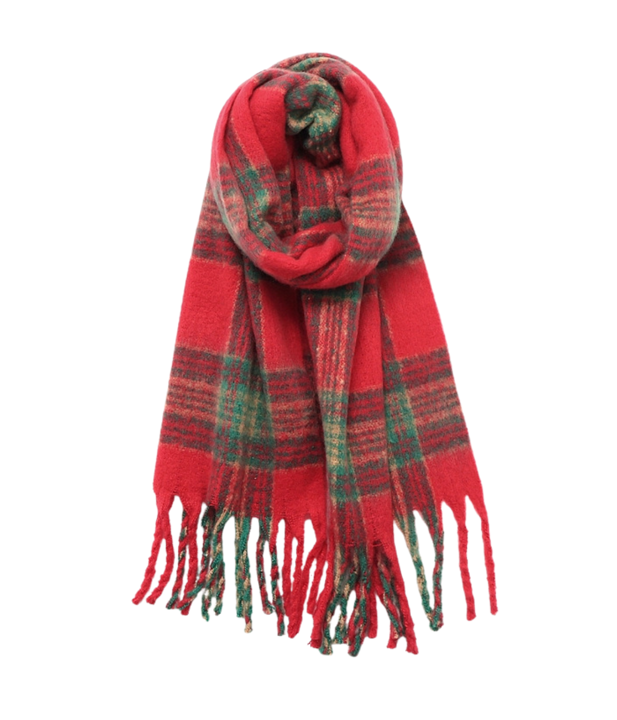 Adorro Chunky Plaid Scarf - Red Plaid