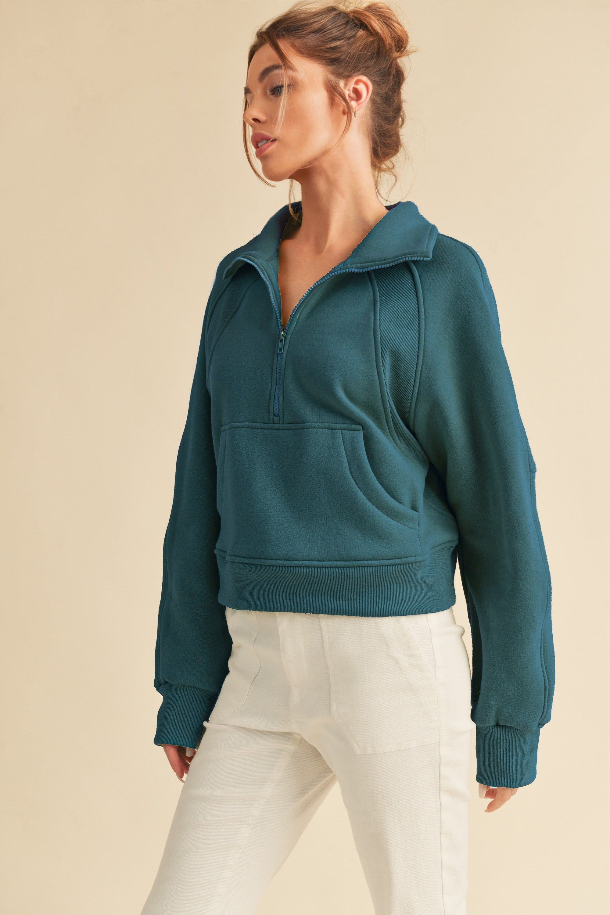 Aemi Dove 1/2 Zip Funnel Neck Sweater - Teal Clothing - Tops - Sweaters - Pullovers - Heavy Knit Pullovers by Aemi | Grace the Boutique