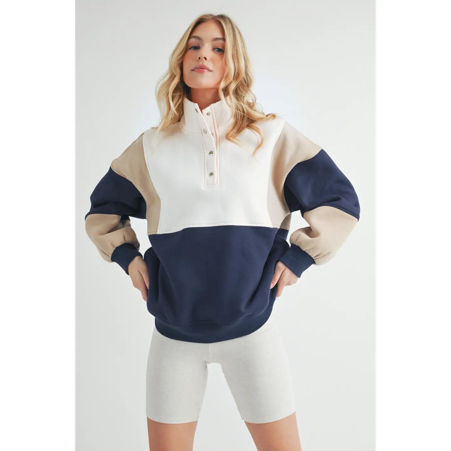 AEMI Glo Colourblock Pullover - Coffee/Navy Clothing - Tops - Sweaters - Sweatshirts by Aemi | Grace the Boutique