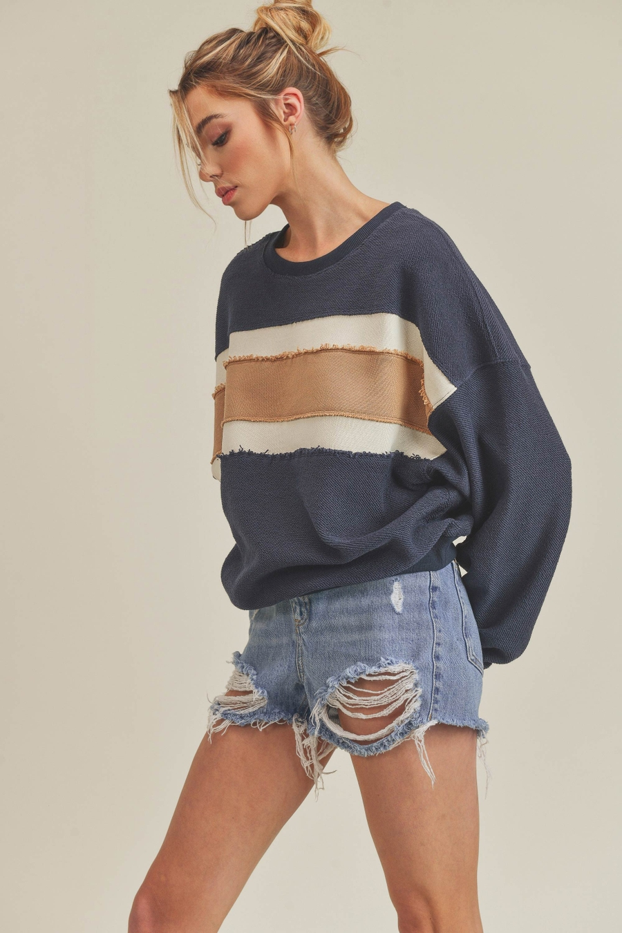 AEMI Winnie Sweatshirt - Navy/Ivory/Tan Clothing - Tops - Sweaters - Sweatshirts by Aemi | Grace the Boutique