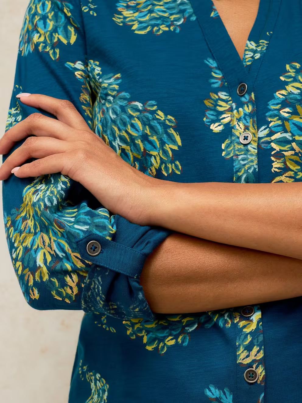 White Stuff Annie Foil Shirt - Teal Print