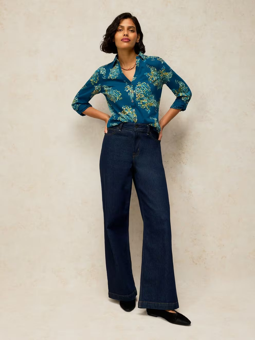 White Stuff Annie Foil Shirt - Teal Print