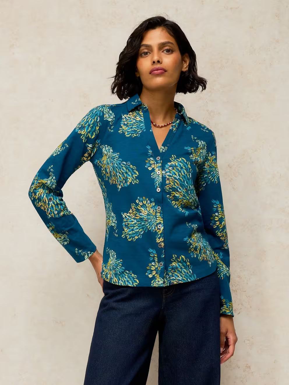 White Stuff Annie Foil Shirt - Teal Print