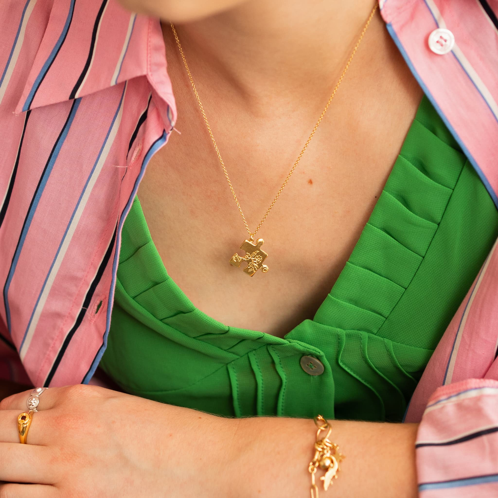 Alex Monroe Gold Floral Puzzle Piece Necklace