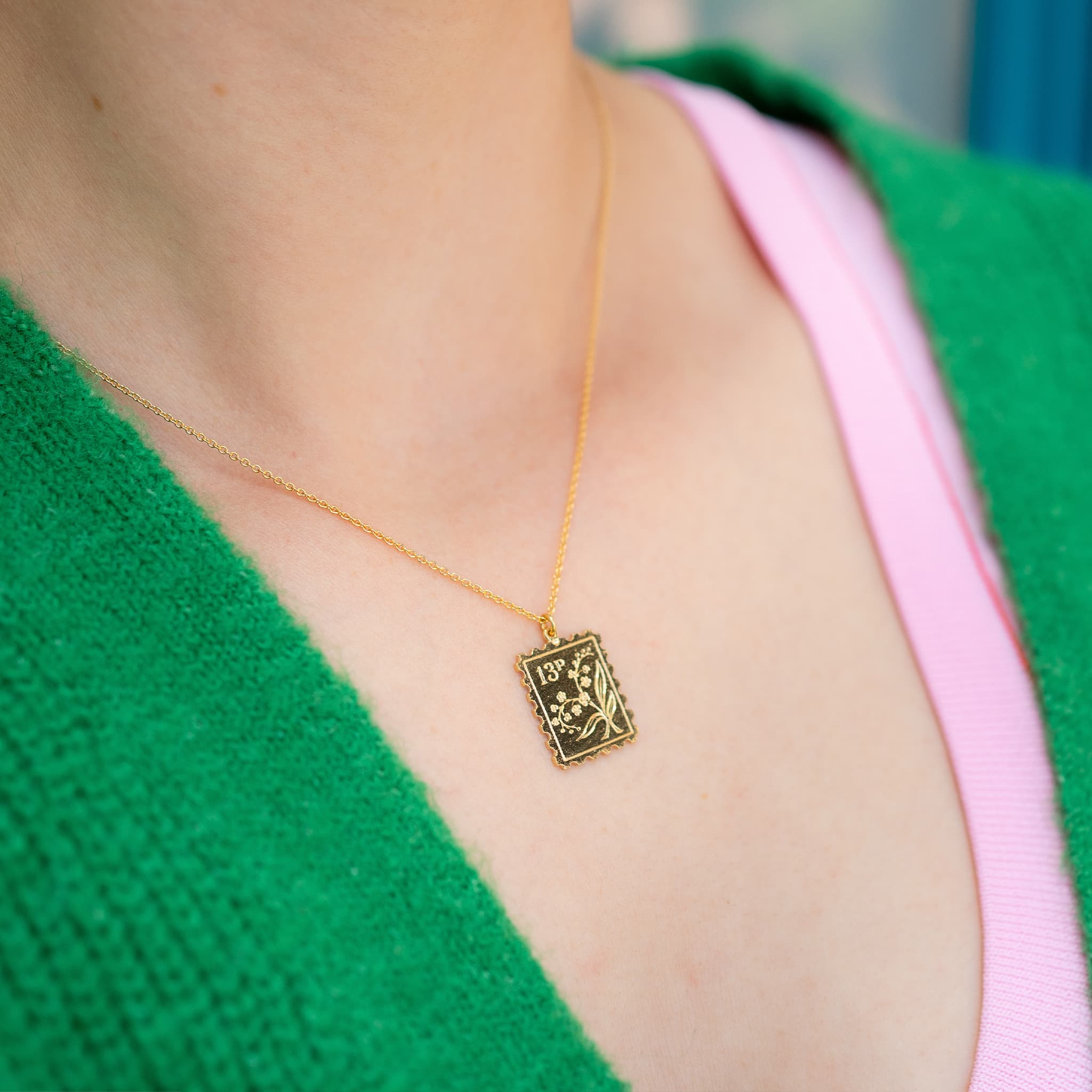 Alex Monroe Gold Floral Stamp Necklace