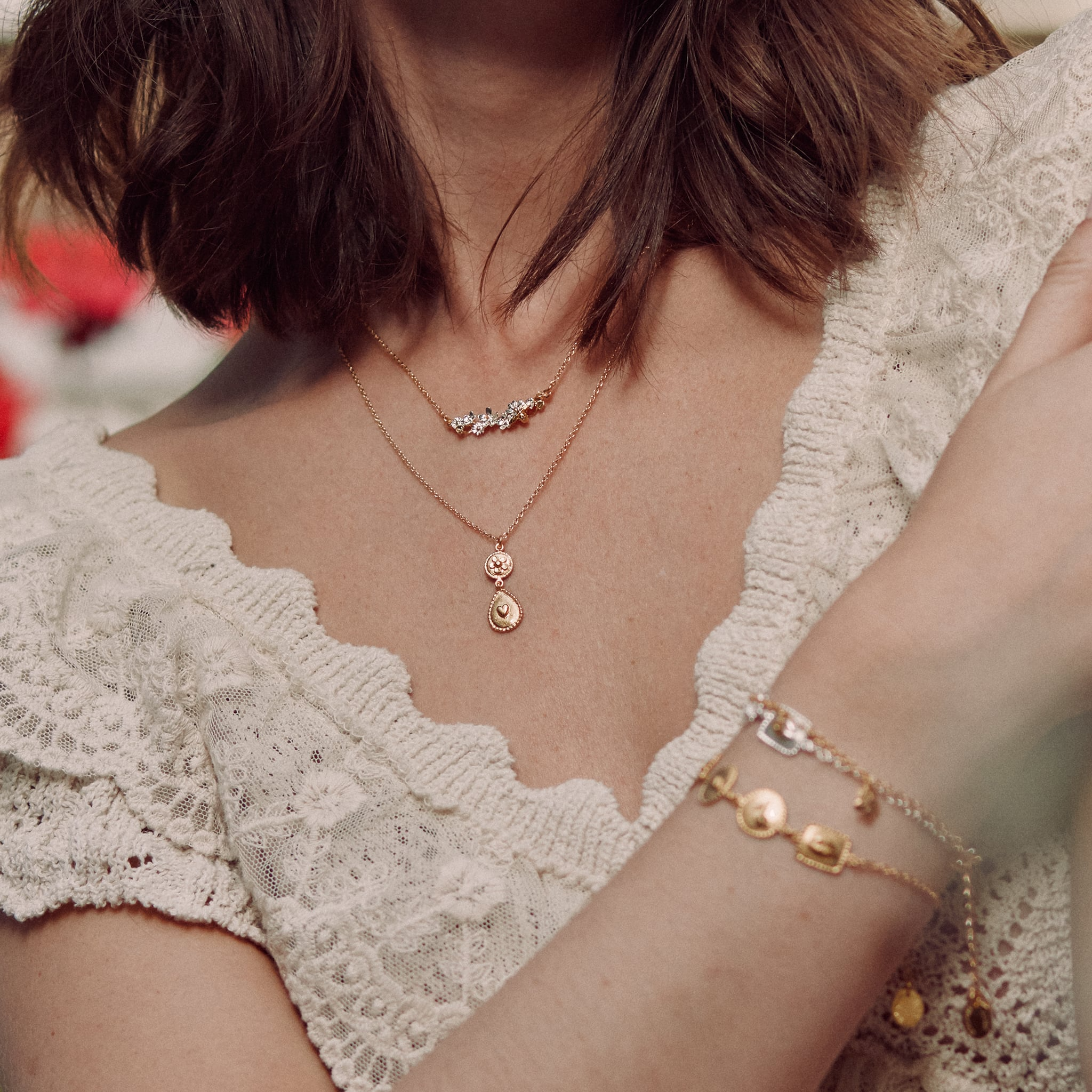 Alex Monroe Gold Flower & Drop Necklace