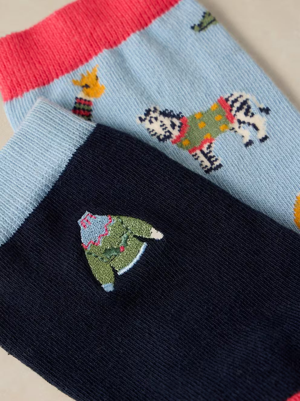 White Stuff 2PK Animal Christmas Sweater Socks - Blue