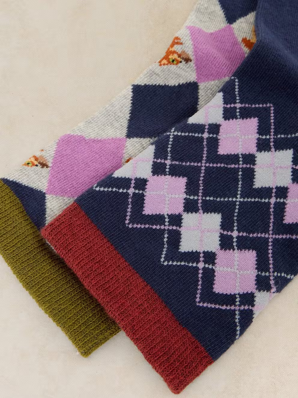 White Stuff 2 Pack Argyle Squirrel Ankle Socks - Purple