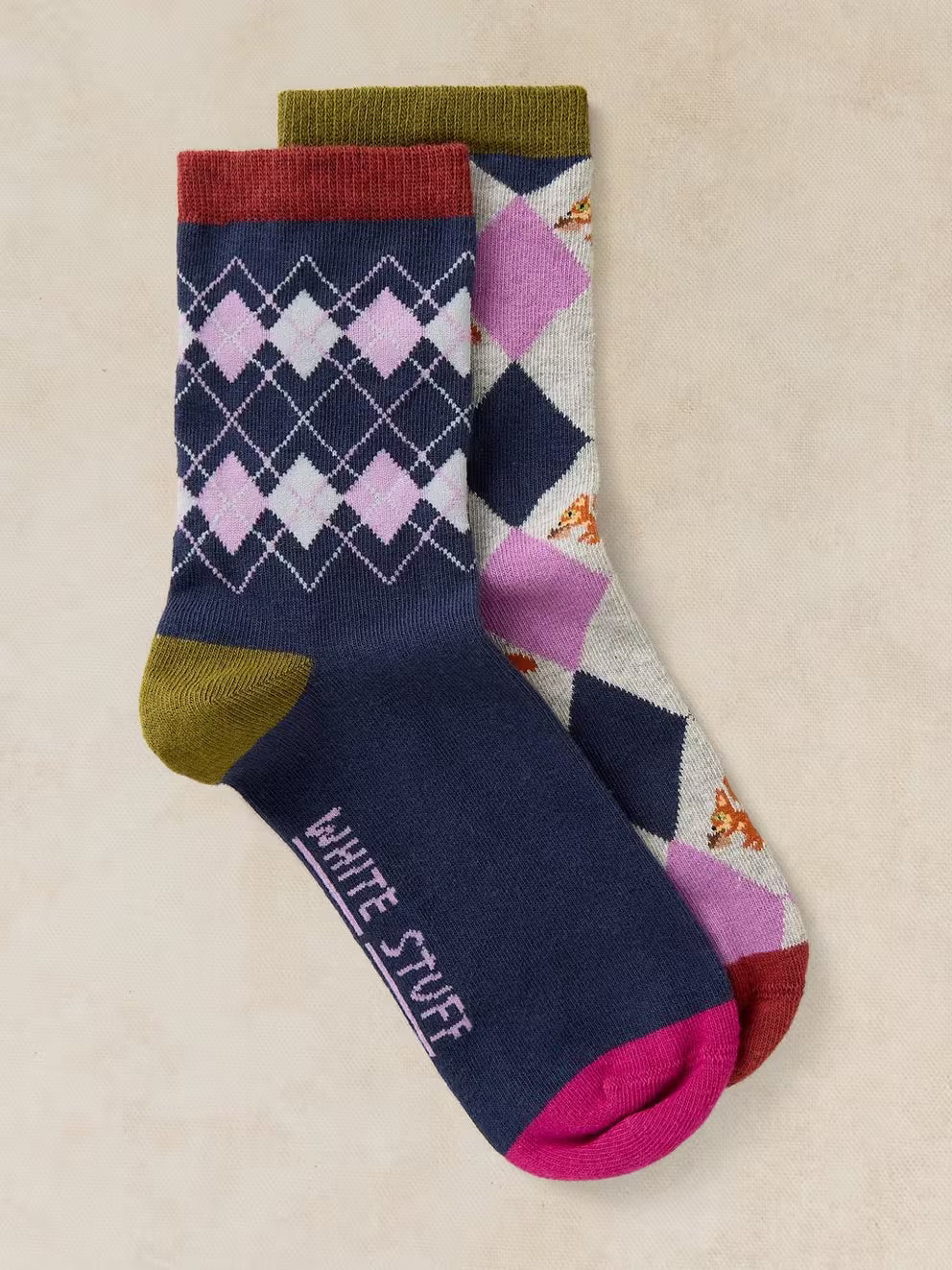 White Stuff 2 Pack Argyle Squirrel Ankle Socks - Purple