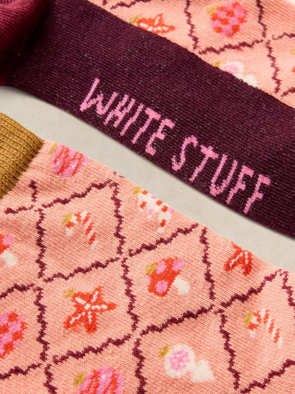 White Stuff Bauble Pattern Ankle Sock - Coral Multi