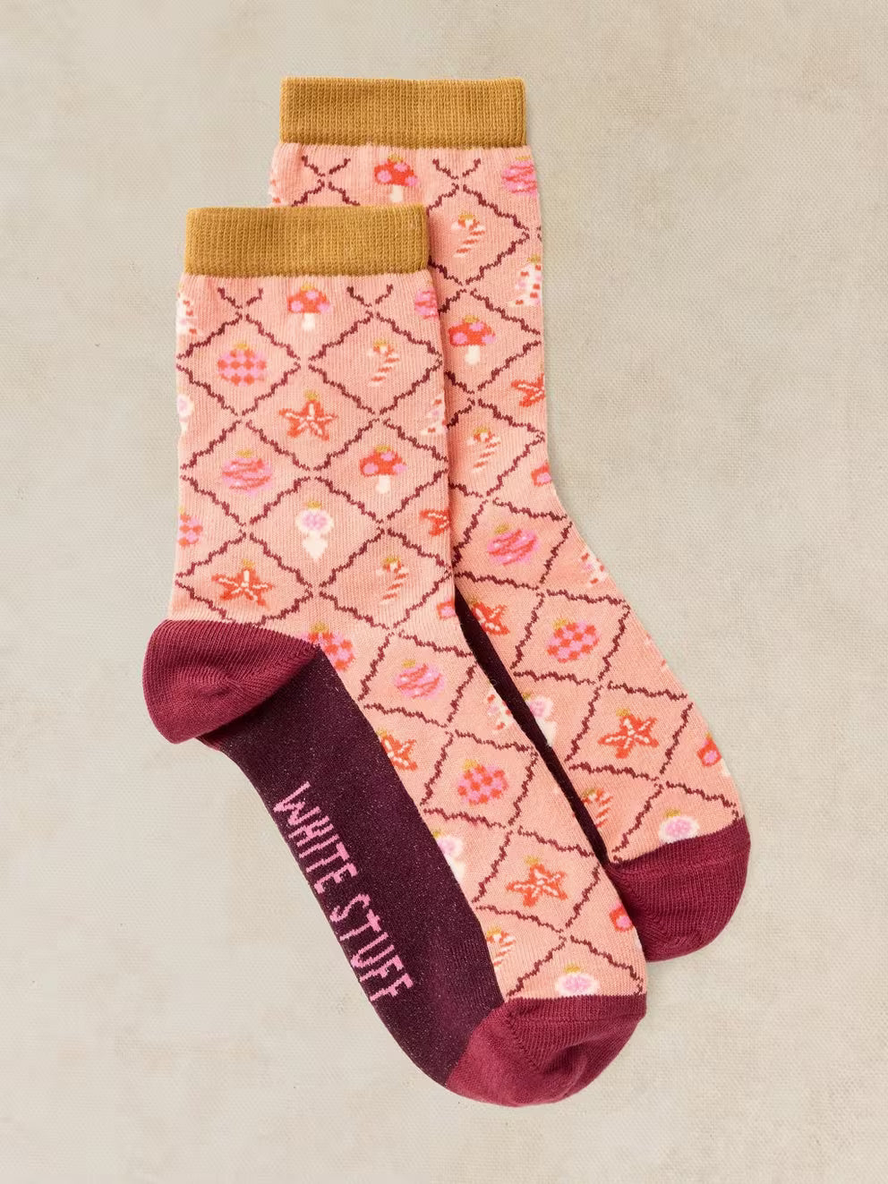 White Stuff Bauble Pattern Ankle Sock - Coral Multi