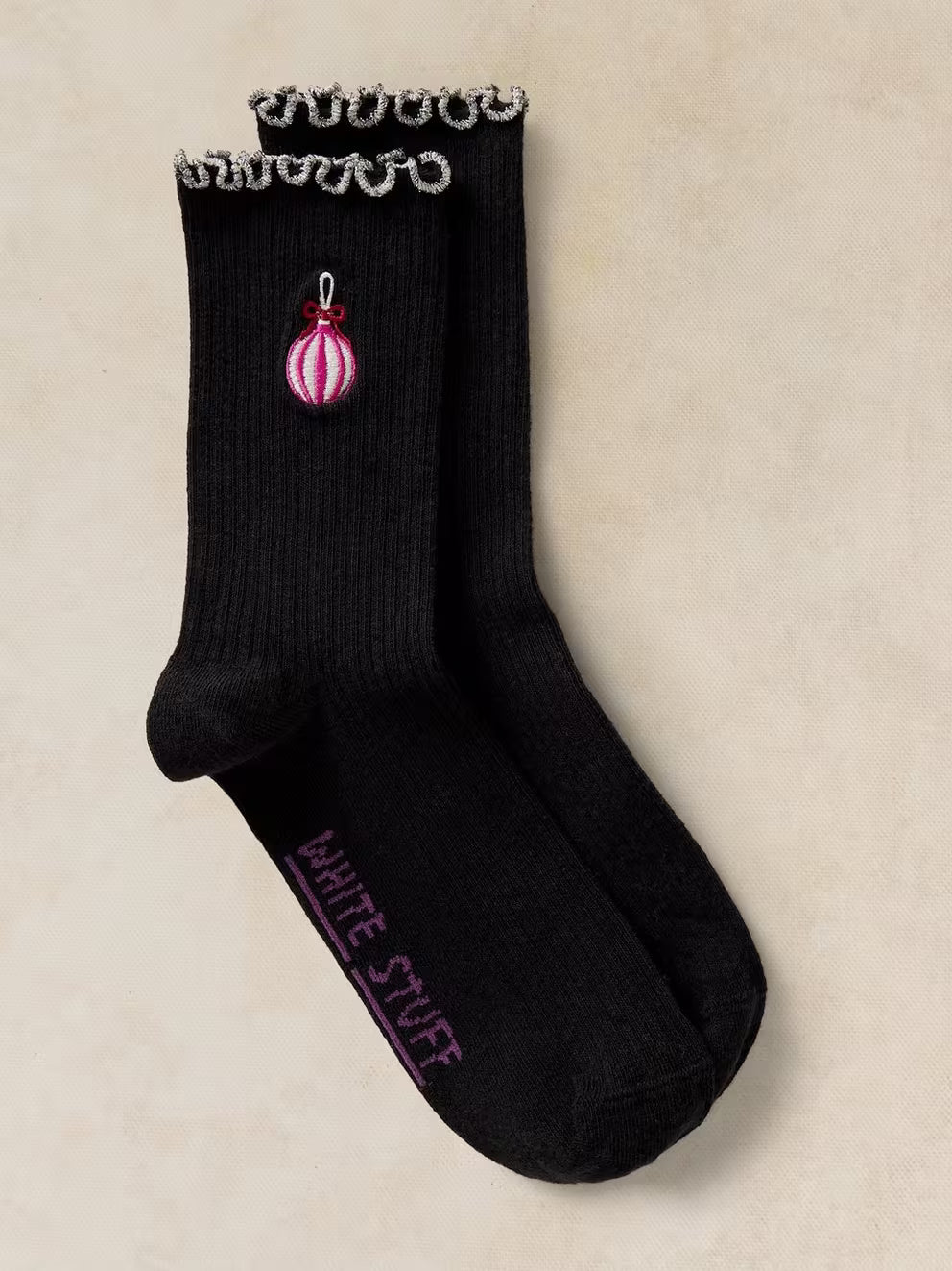 White Stuff Embroidered Bauble Sock - Black Multi