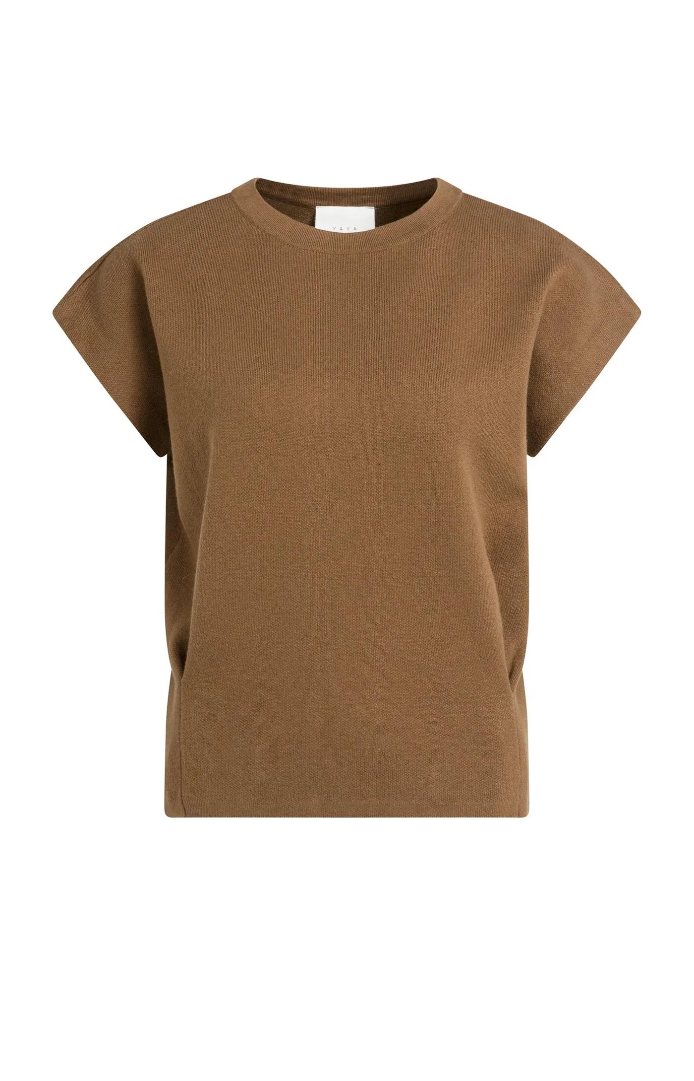 Yaya Jacquard SS Sweater - Bison Brown