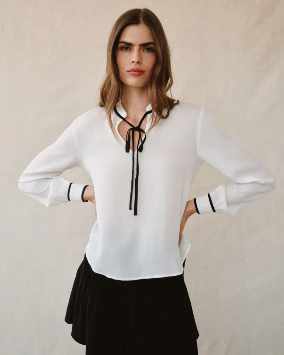 Bella Dahl Contrast Trim Pullover - Off White