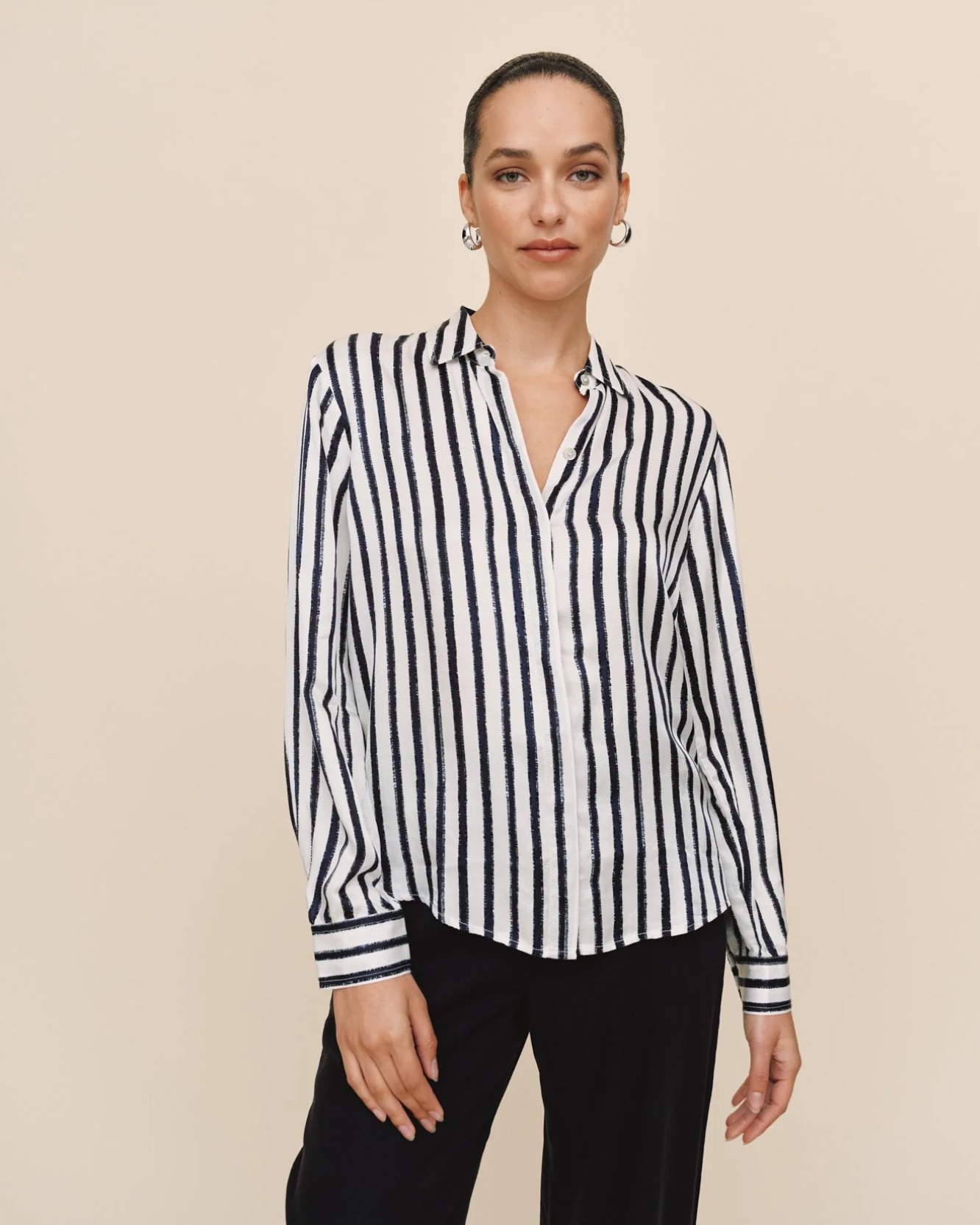 Bella Dahl High Low Hem Shirt - Indigo Ink Stripe