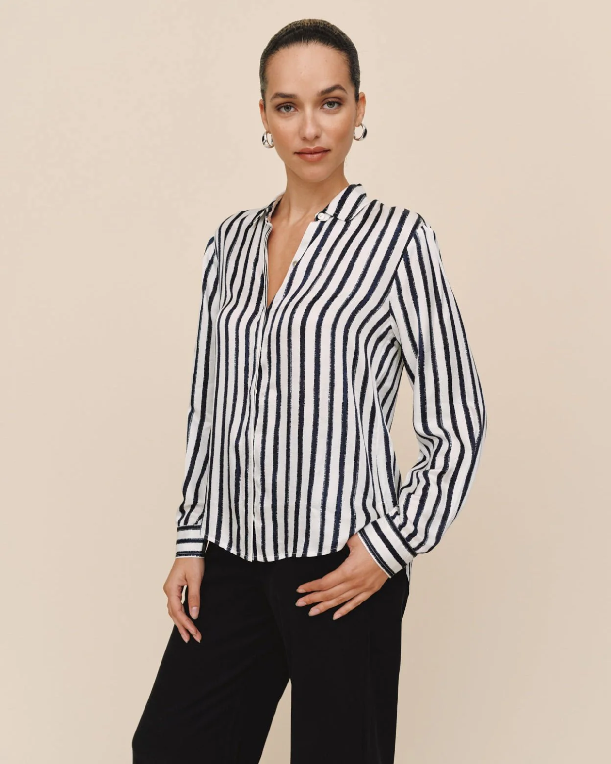 Bella Dahl High Low Hem Shirt - Indigo Ink Stripe