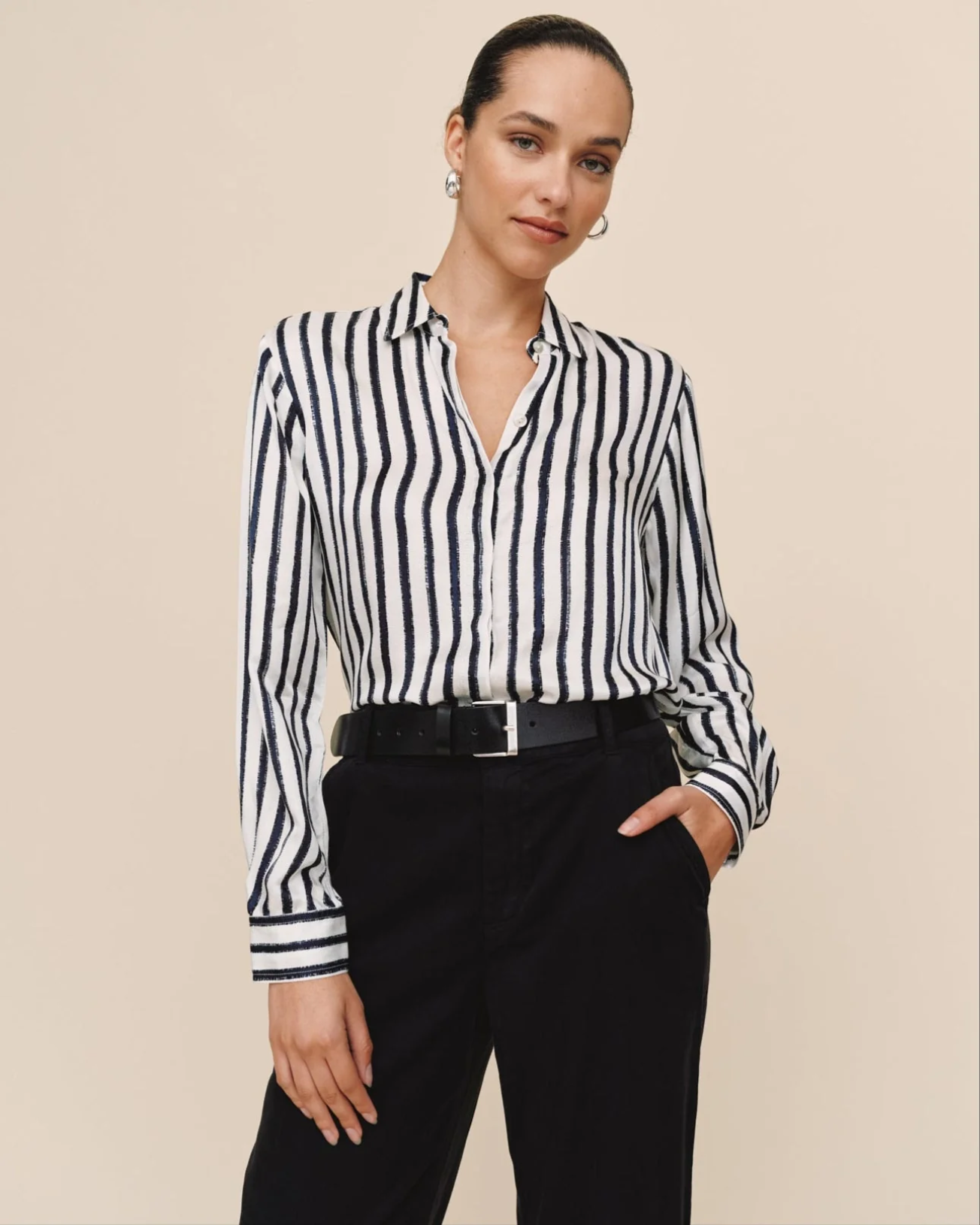 Bella Dahl High Low Hem Shirt - Indigo Ink Stripe