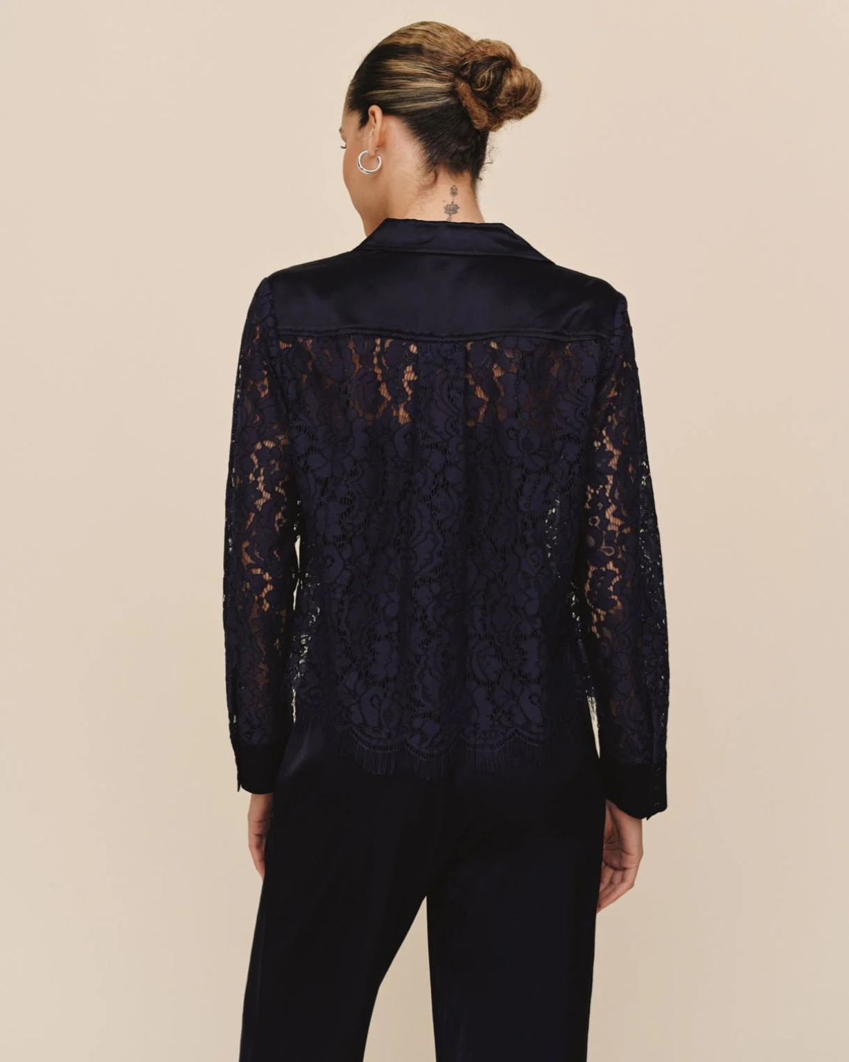 Bella Dahl Lace Contrast Buttondown - Midnight Sky