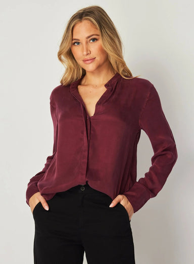 Bella Dahl Mandarin Collar Top - Deep Plum Clothing - Tops - Shirts - Blouses - Blouses Top Price by Bella Dahl | Grace the Boutique