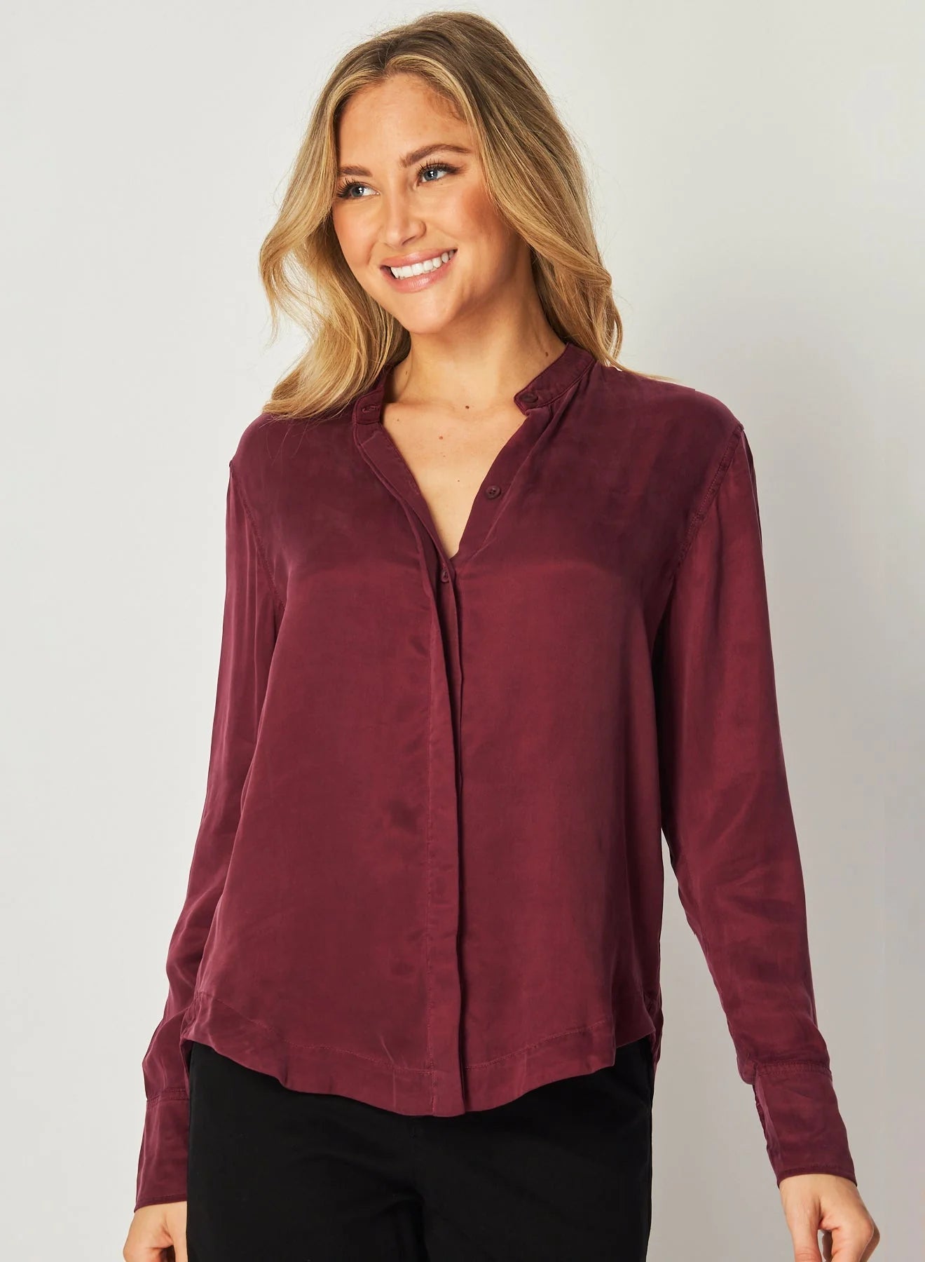 Bella Dahl Mandarin Collar Top - Deep Plum Clothing - Tops - Shirts - Blouses - Blouses Top Price by Bella Dahl | Grace the Boutique