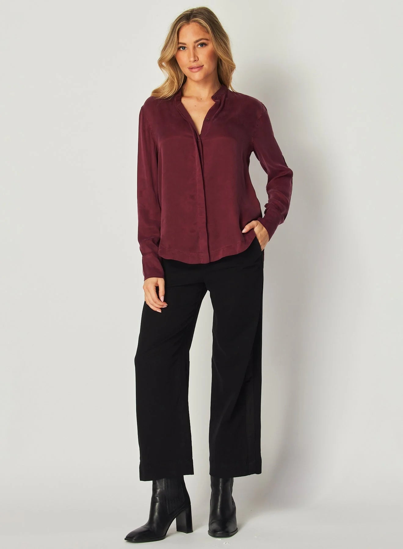 Bella Dahl Mandarin Collar Top - Deep Plum Clothing - Tops - Shirts - Blouses - Blouses Top Price by Bella Dahl | Grace the Boutique