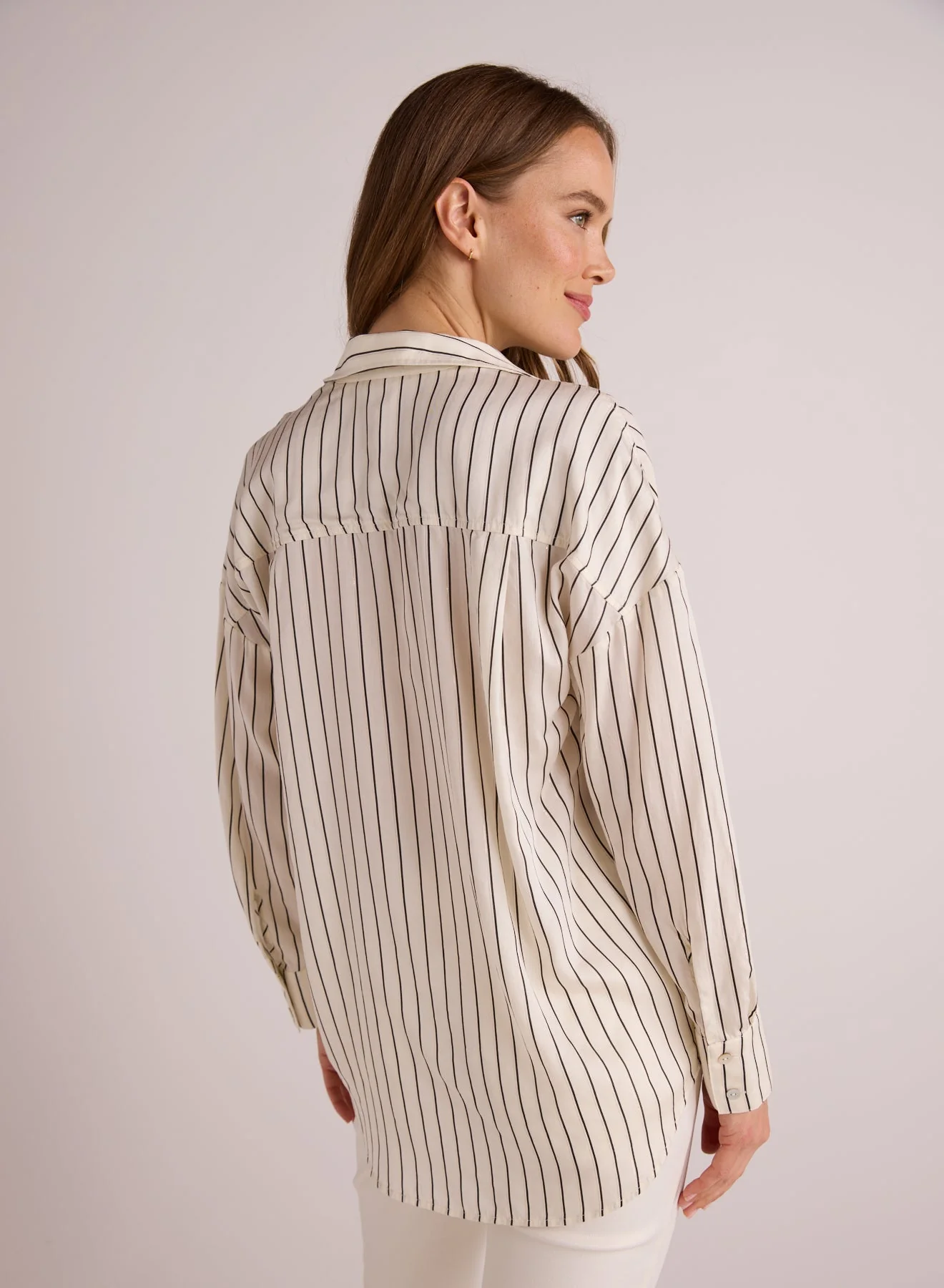 Bella Dahl Oversized Button Down - Ivory Lurex Stripe Clothing - Tops - Shirts - Blouses - Blouses Top Price by Bella Dahl | Grace the Boutique