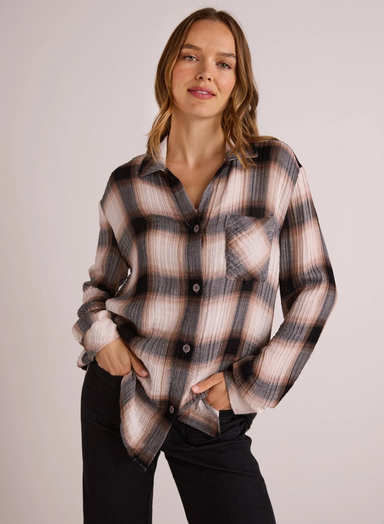 Bella Dahl Oversized Pocket Shirt - Winter Taupe Plaid Clothing - Tops - Shirts - Blouses - Blouses Top Price by Bella Dahl | Grace the Boutique