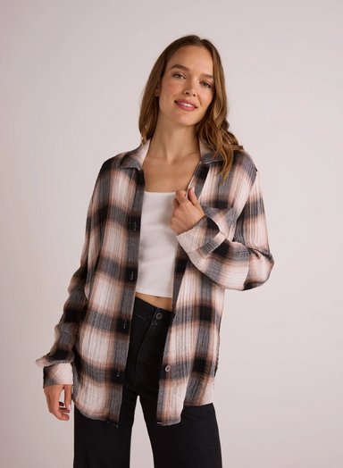 Bella Dahl Oversized Pocket Shirt - Winter Taupe Plaid Clothing - Tops - Shirts - Blouses - Blouses Top Price by Bella Dahl | Grace the Boutique