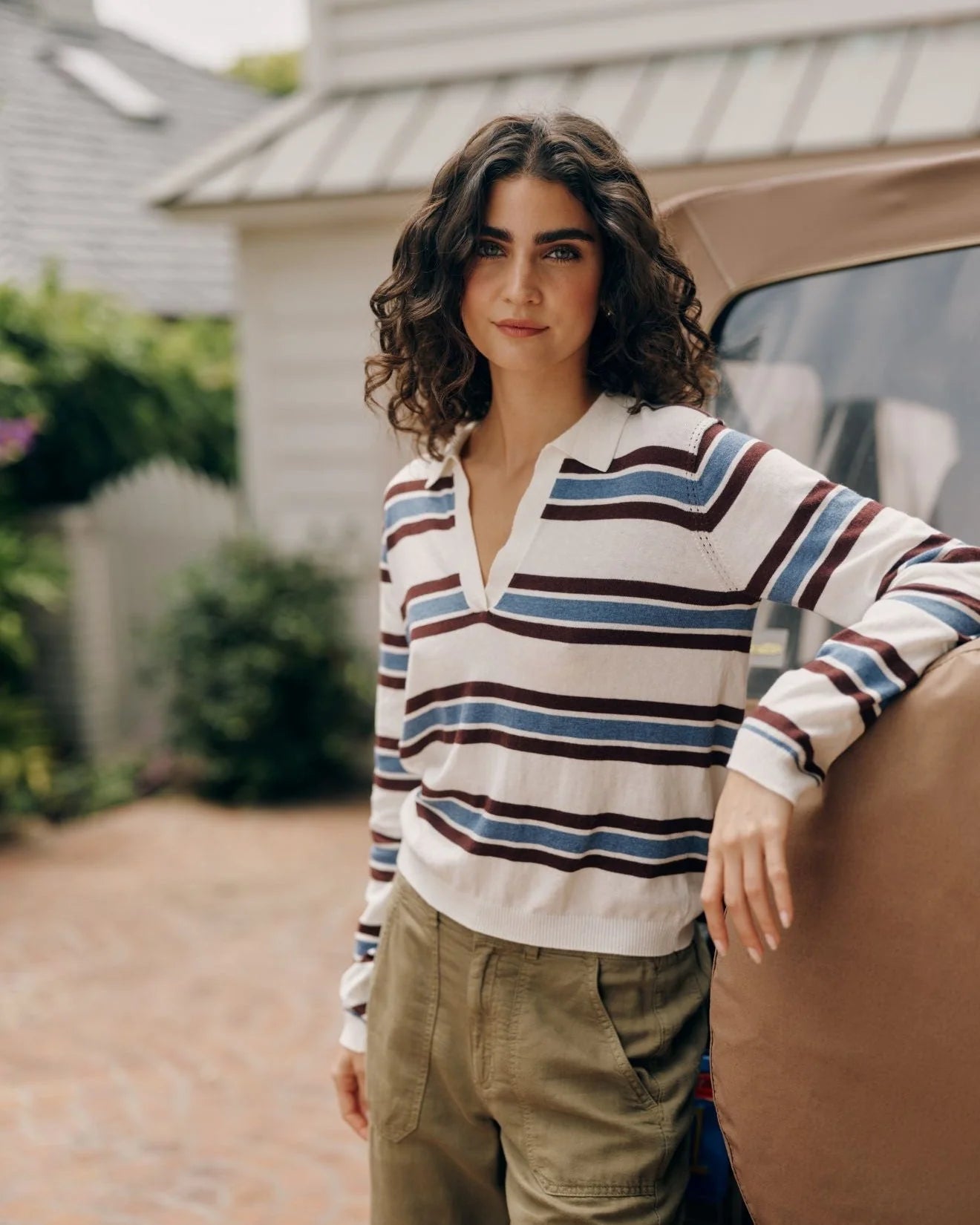 Bella Dahl Polo Pullover - Garnet Stripe