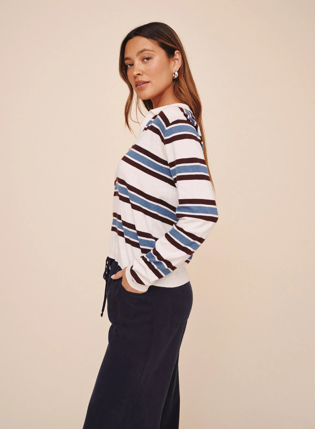 Bella Dahl Polo Pullover - Garnet Stripe