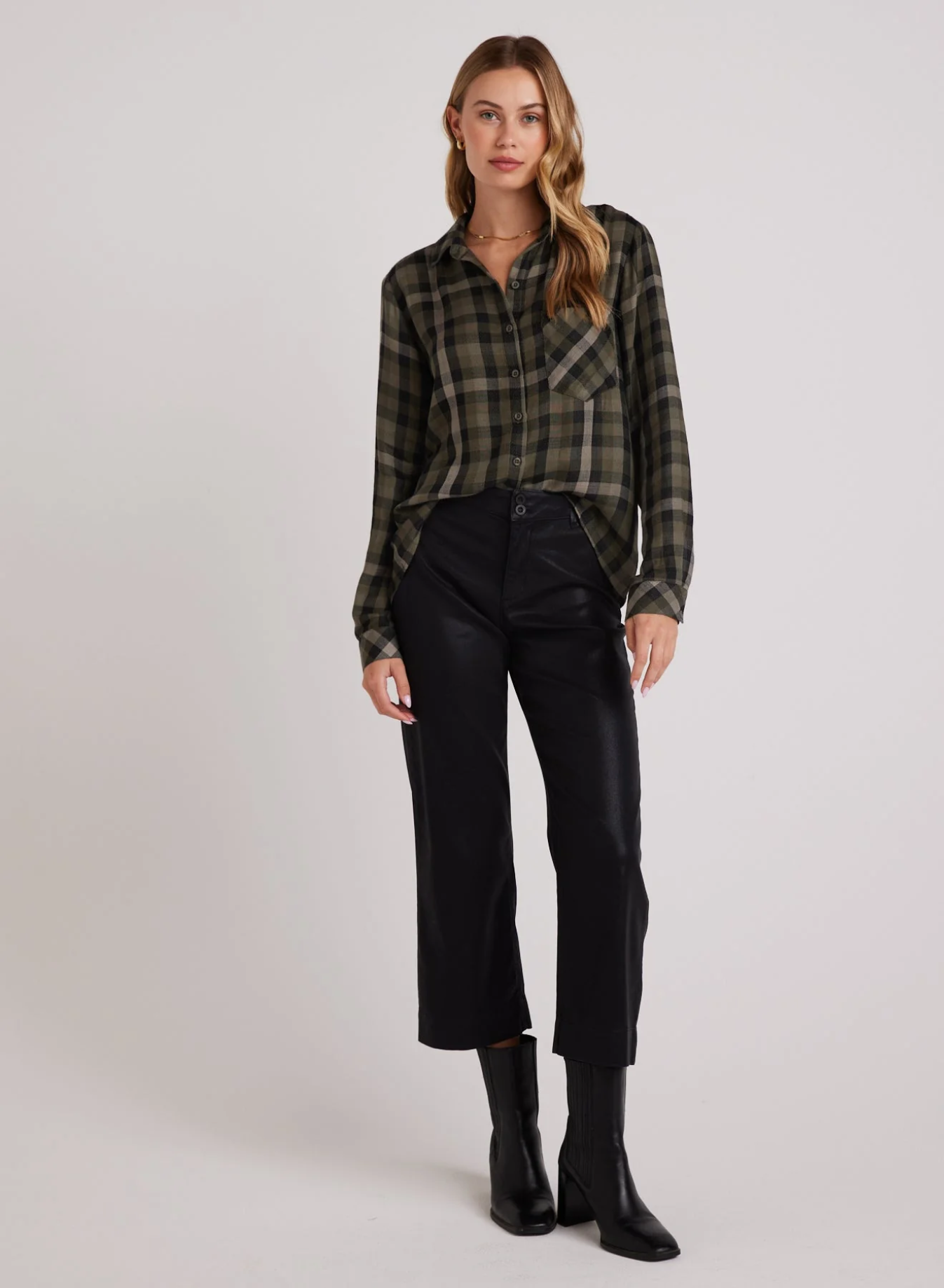 Bella Dahl Slouchy Pocket Buttondown - Olive Plaid Clothing - Tops - Shirts - Blouses - Blouses Top Price by Bella Dahl | Grace the Boutique