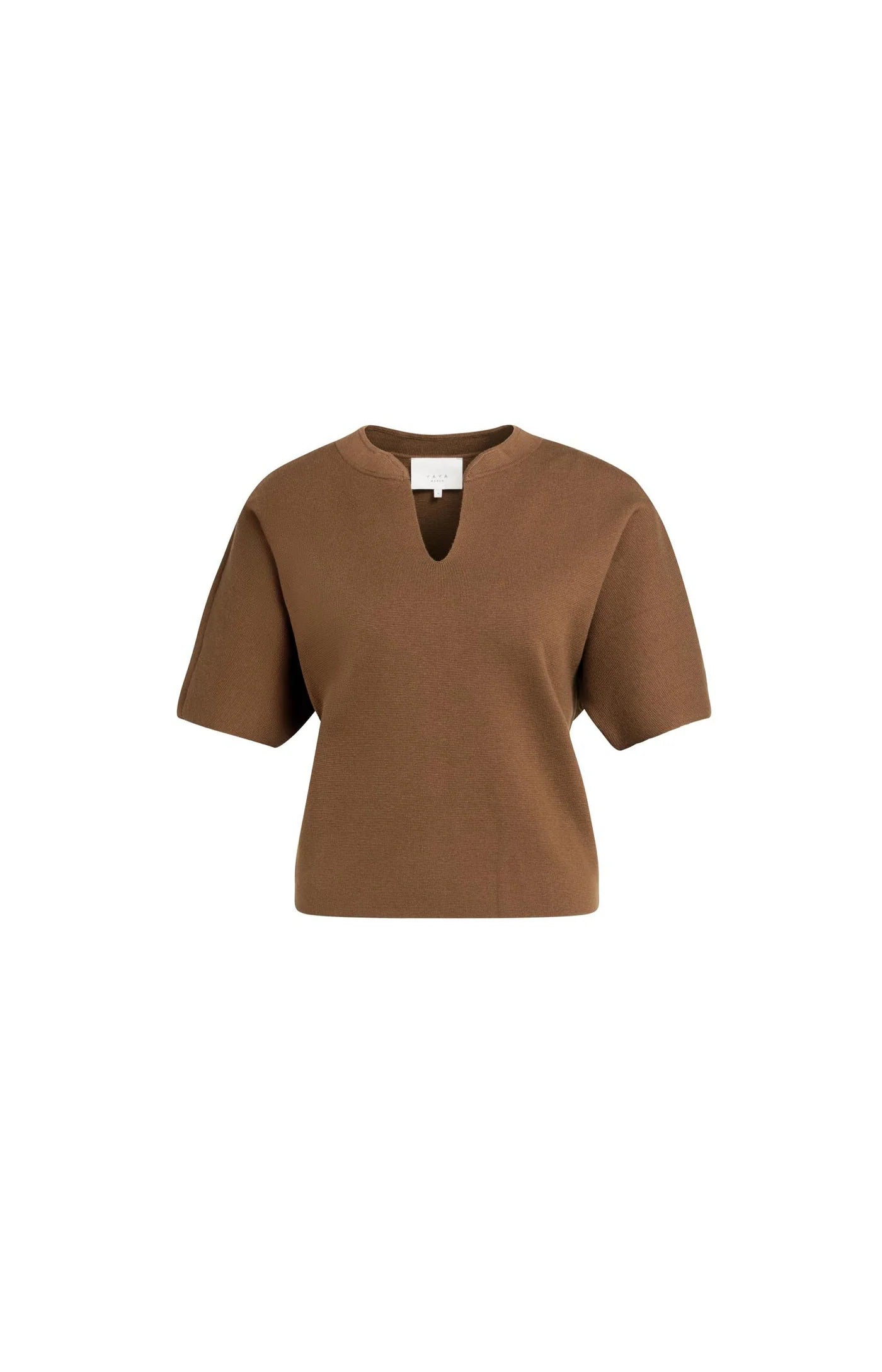 Yaya Knit Bomber Collar Tee - Bison Brown