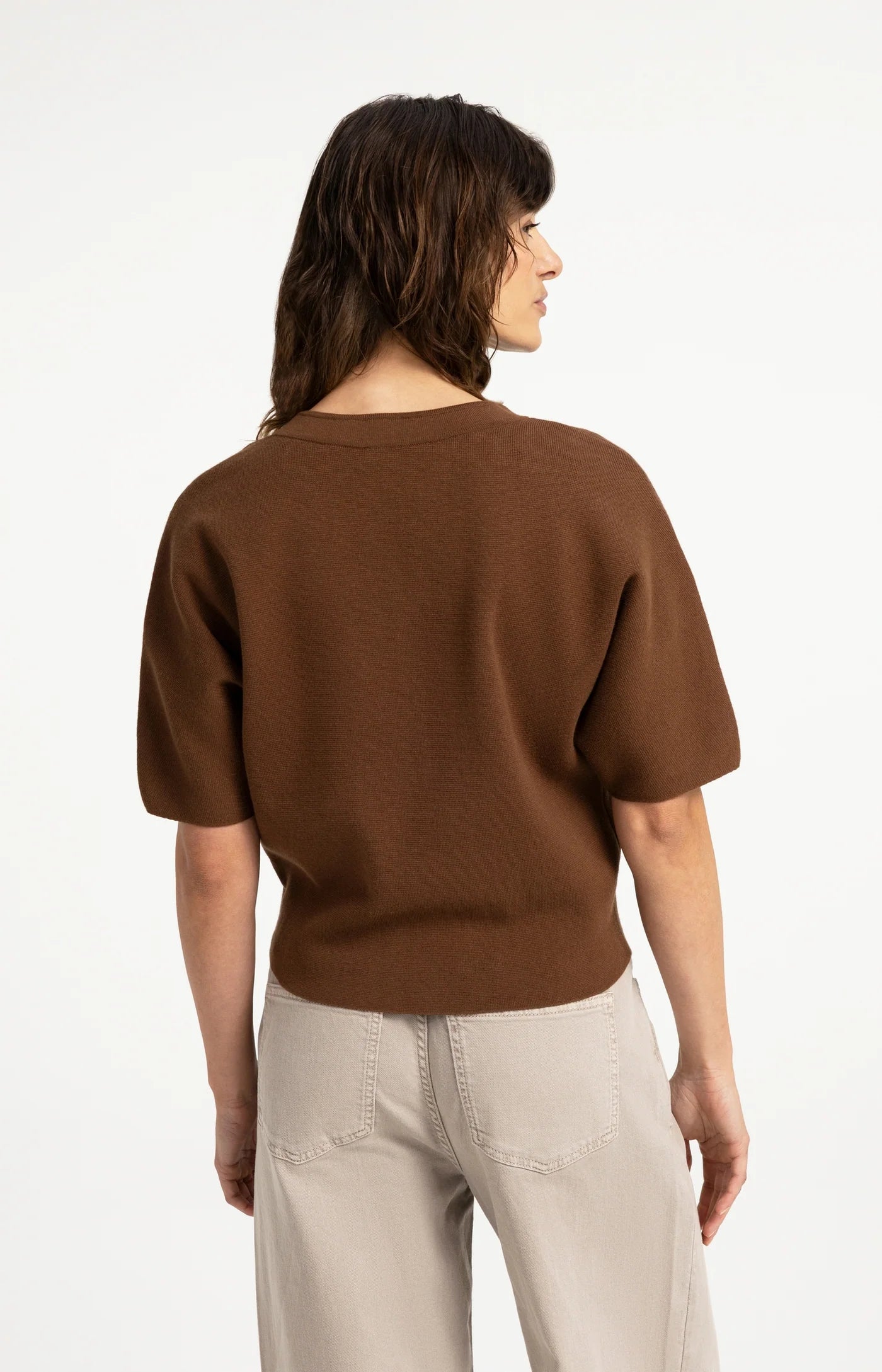 Yaya Knit Bomber Collar Tee - Bison Brown