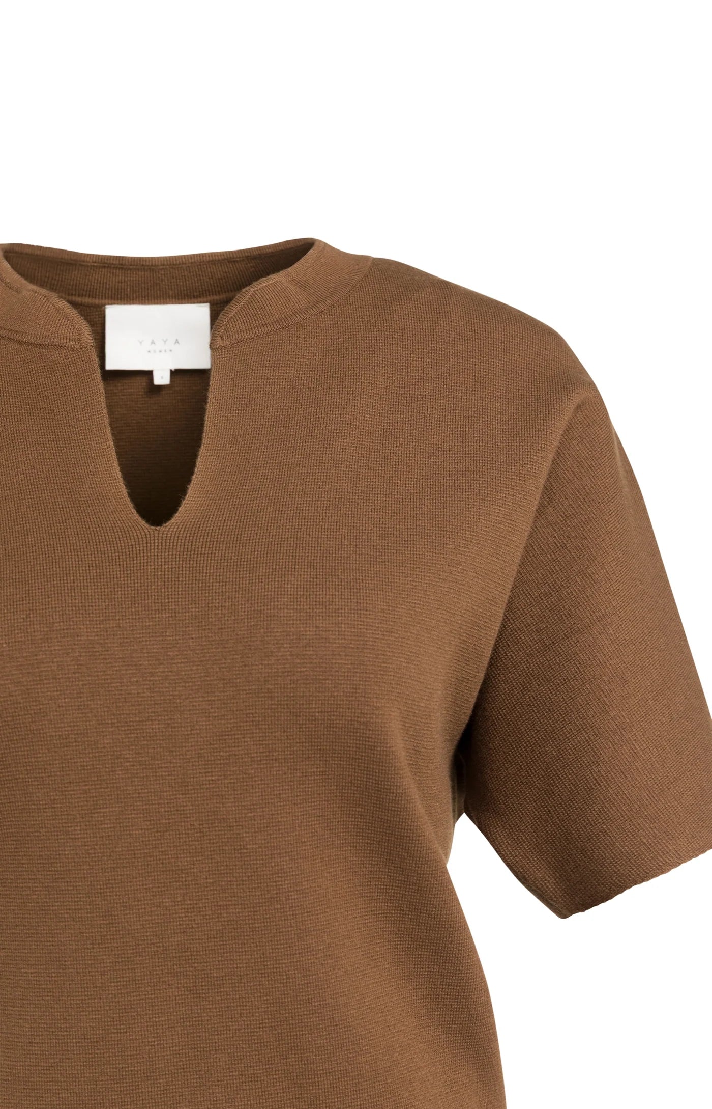 Yaya Knit Bomber Collar Tee - Bison Brown
