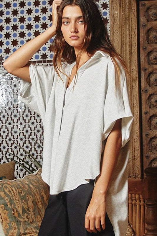 Bucket List Dolman Sleeve Oversize Tee - Grey Clothing - Tops - Shirts - SS Knits by Bucket List | Grace the Boutique