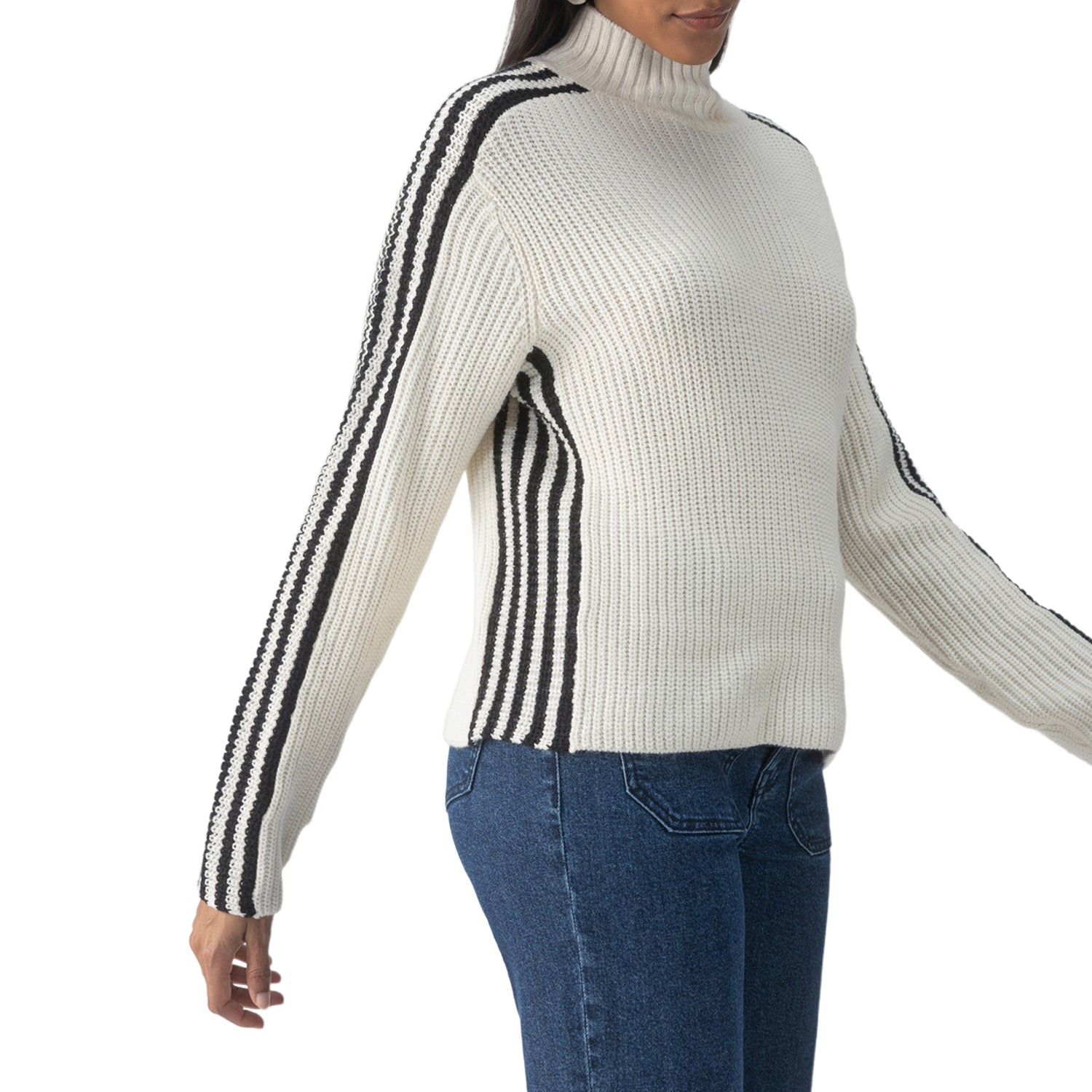 Sanctuary Sporty Stripe Mock Sweater - Chalk