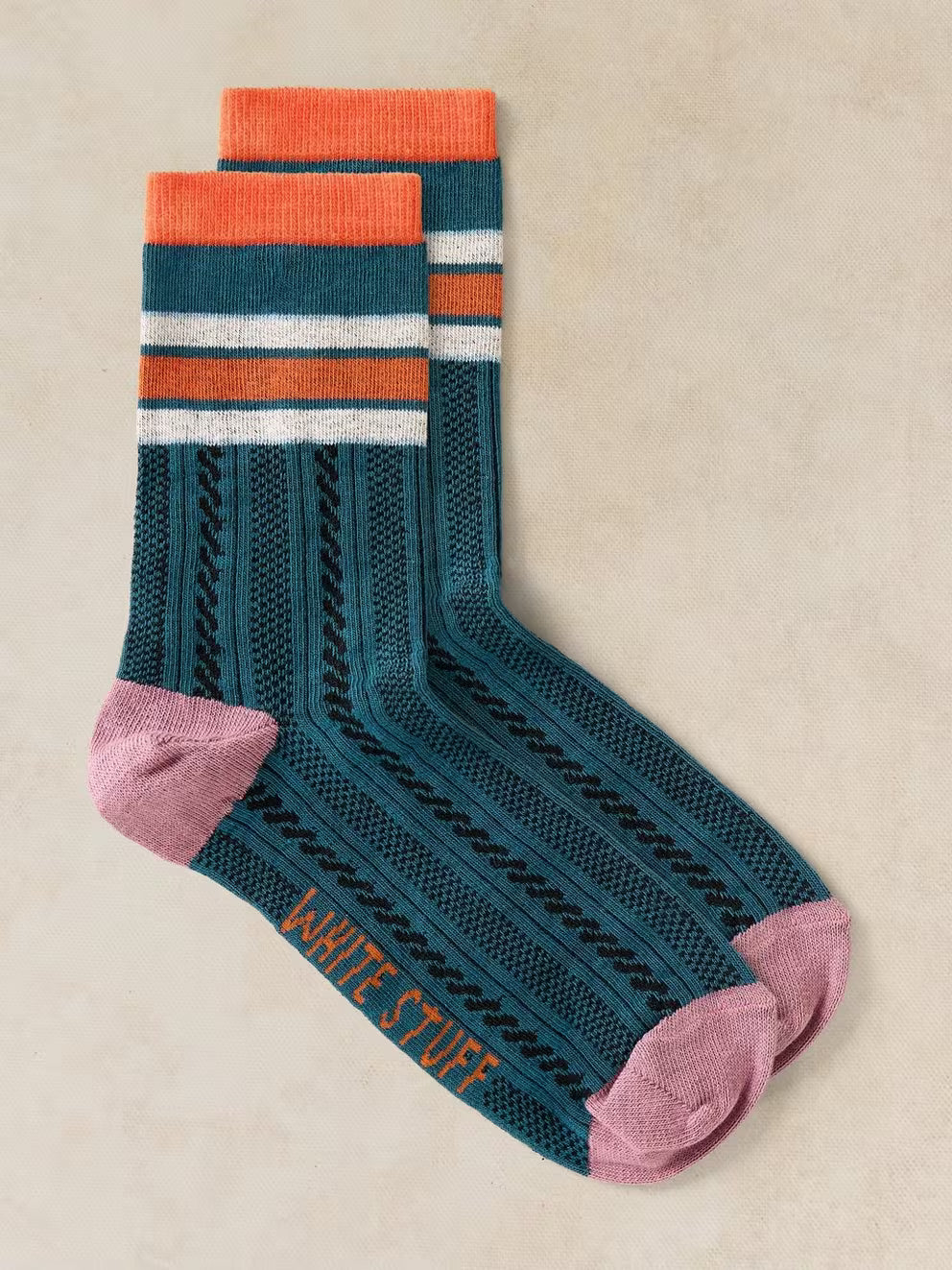 White Stuff Cable Sport Ankle Sock - Navy Multi
